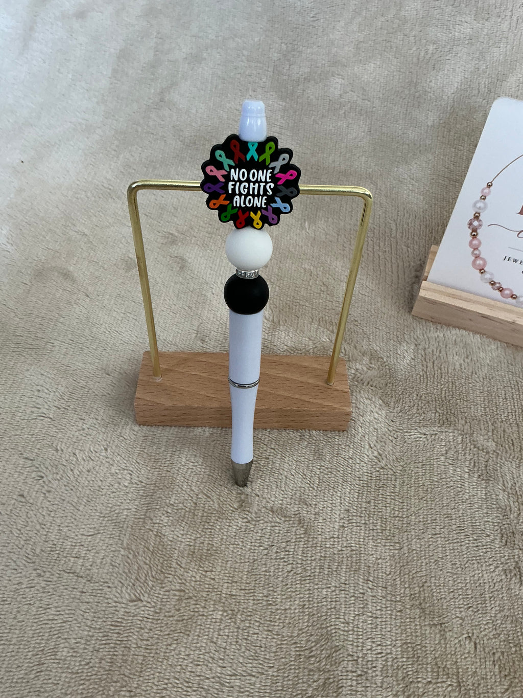 No One Fights Alone Awareness Beaded Pen | Handmade Support & Strength Giftn