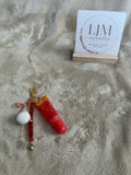 Orange‑Red Heart Beaded Lip Gloss Keychain Charm