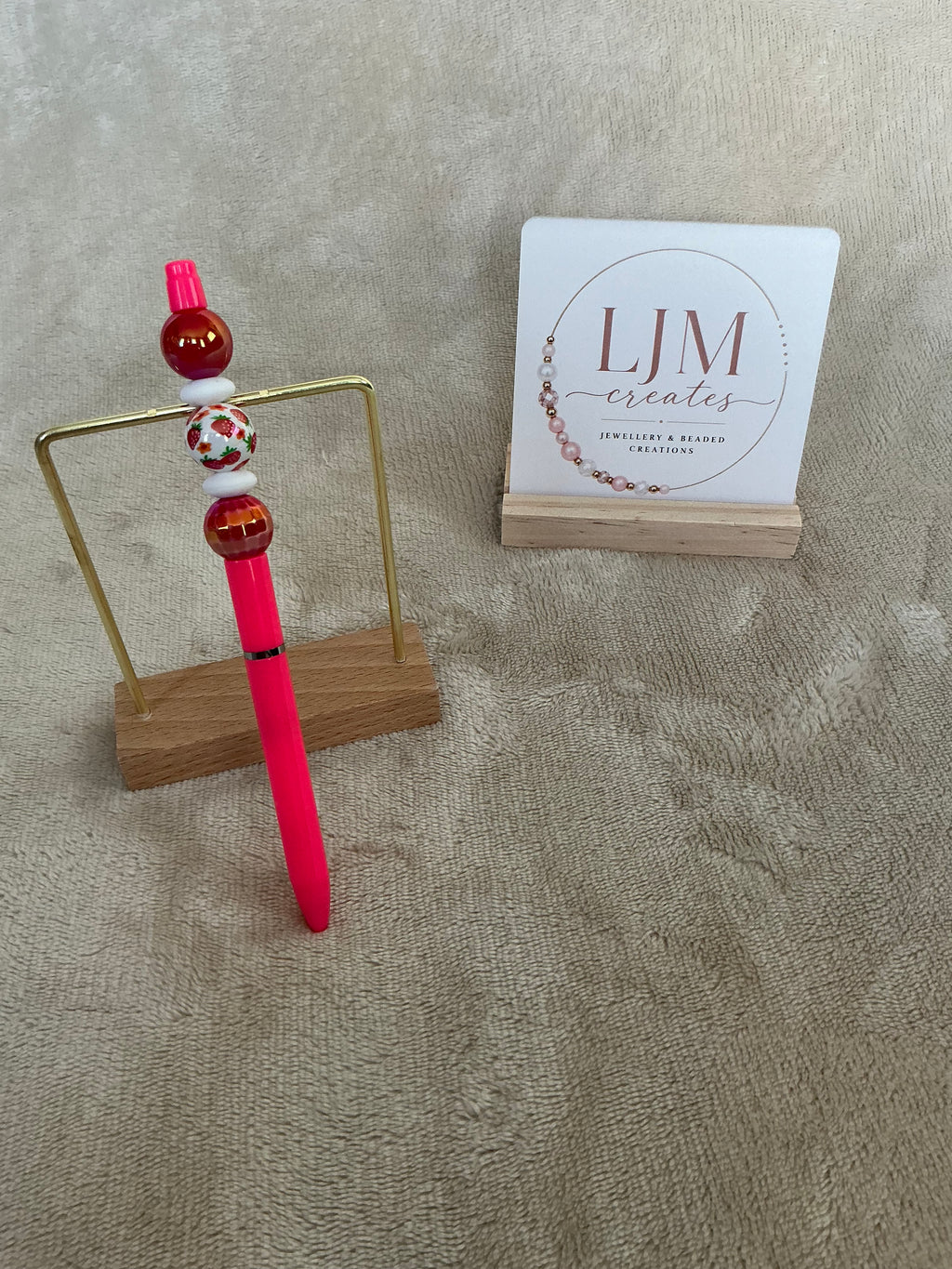 Strawberry Delight Beaded Pen | Handmade Pink Berry-Themed Ballpoint Pen