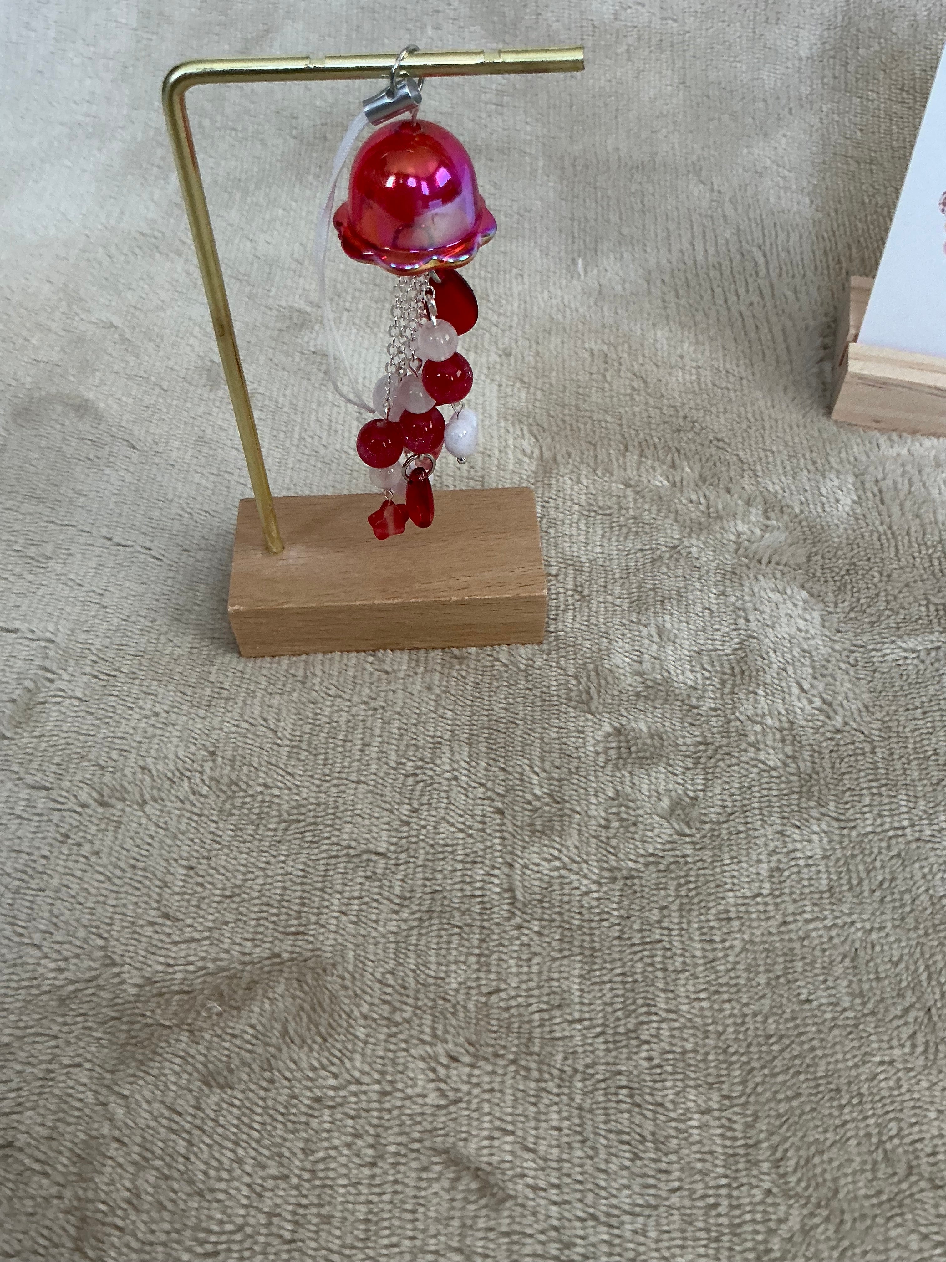 Handmade Red Jellyfish Charm | Ocean-Inspired Beaded Hanging Decoration