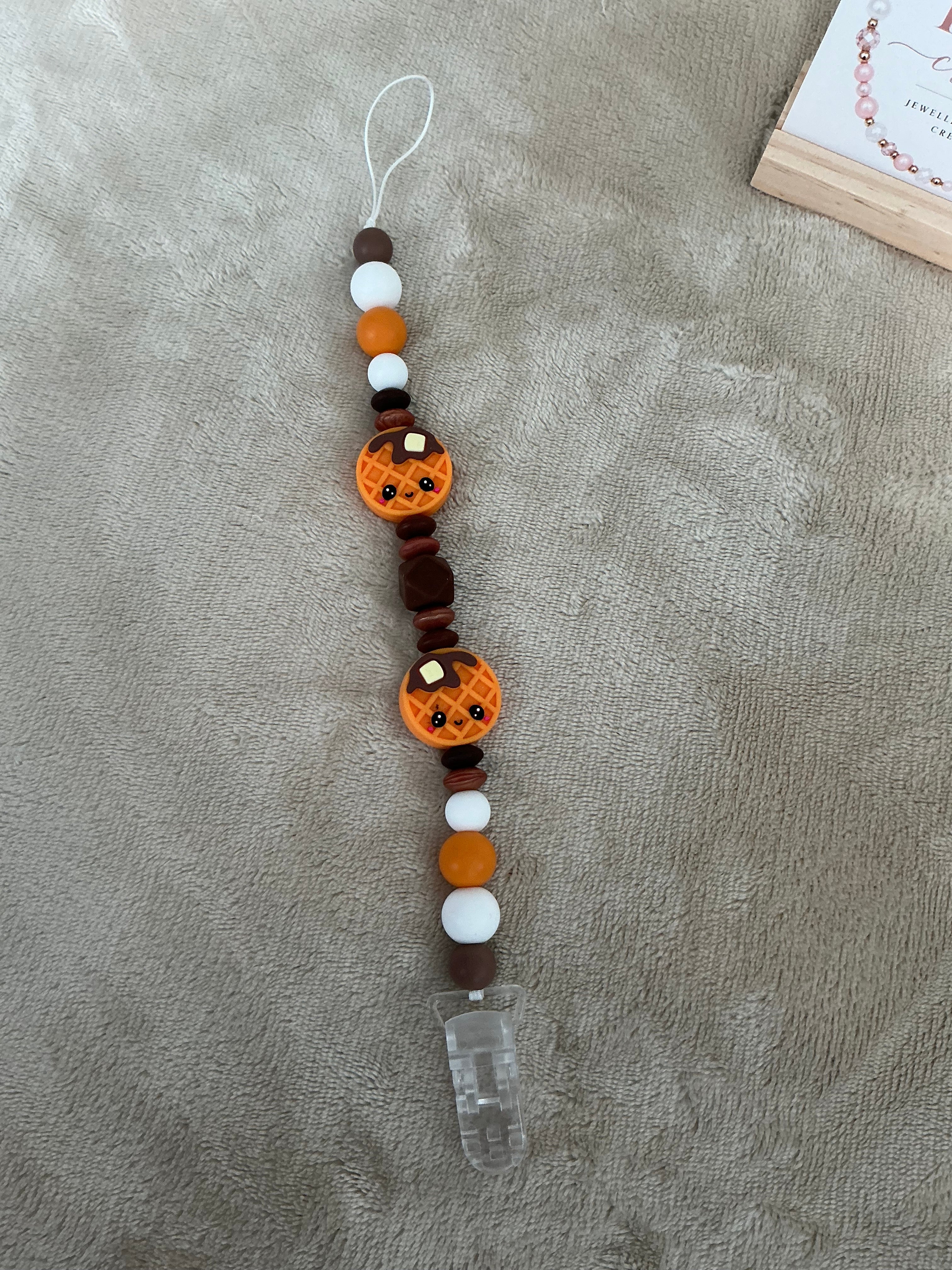 Waffle Dummy Clip | Handmade Breakfast-Themed Pacifier Holder