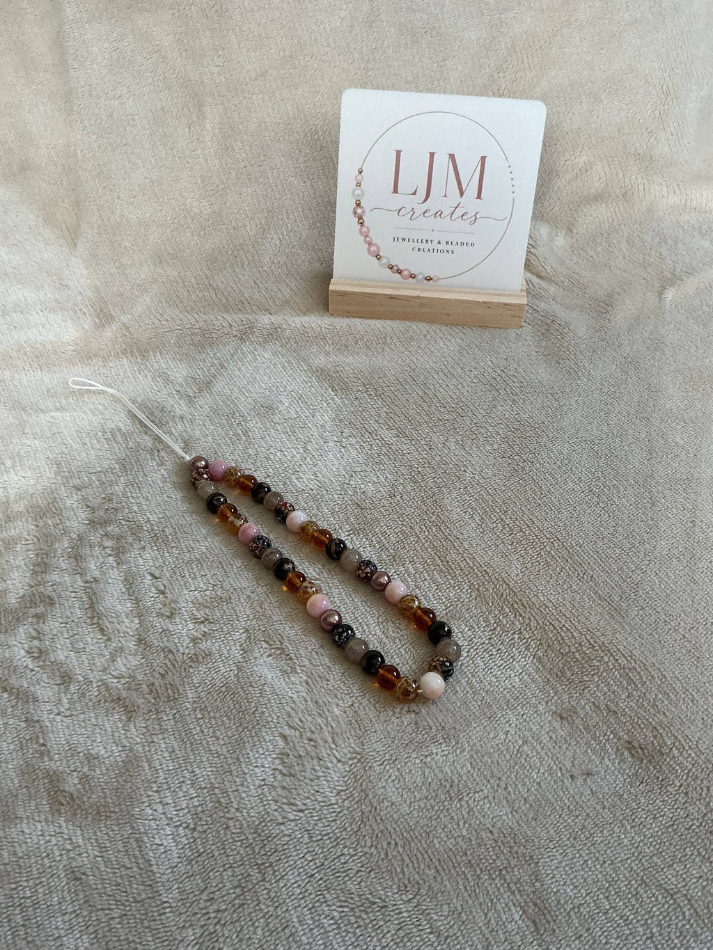 Warm Neutral Pink & Amber Beaded Phone Charm