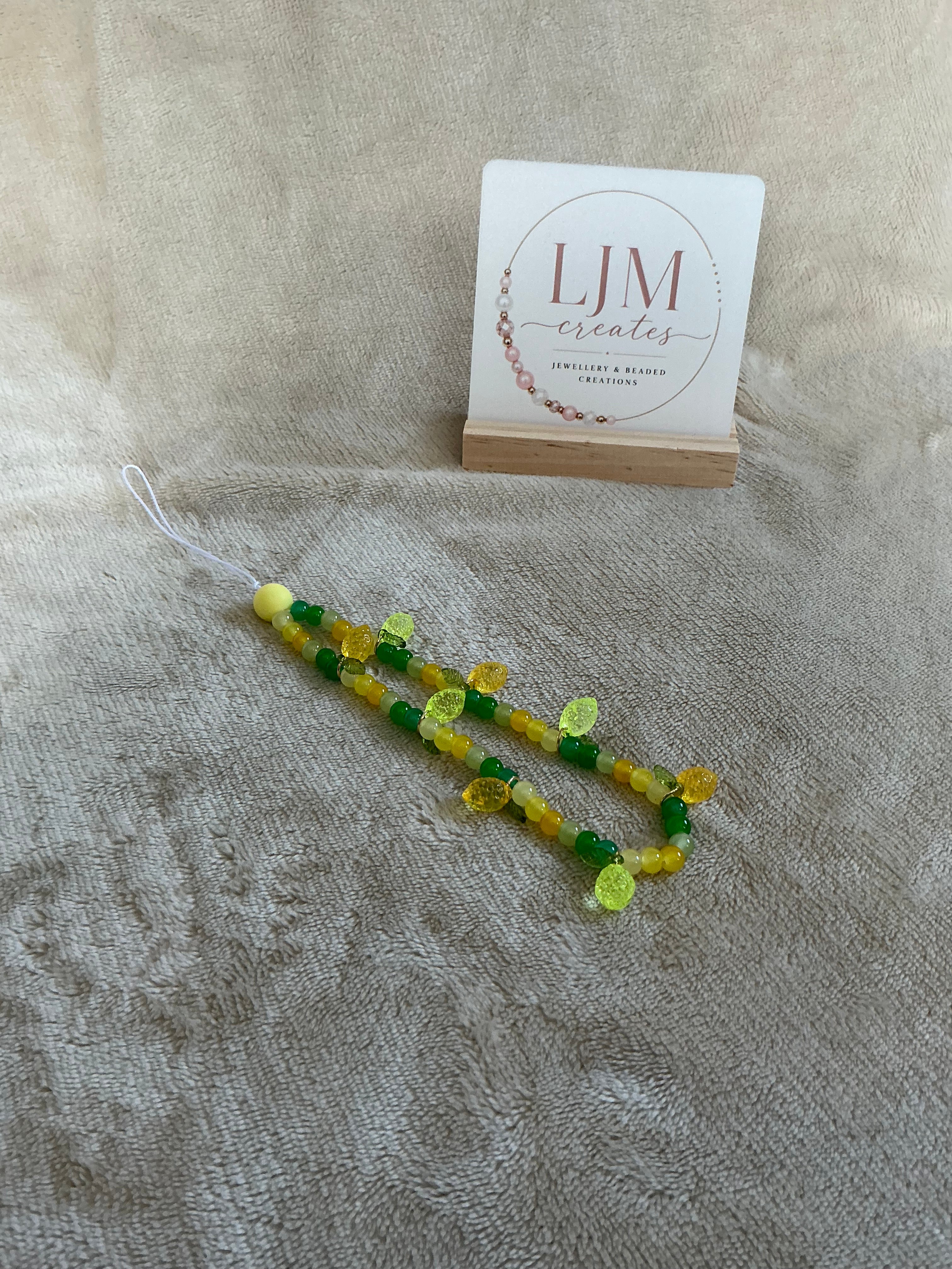 Lemon & Leaf Beaded Phone Charm