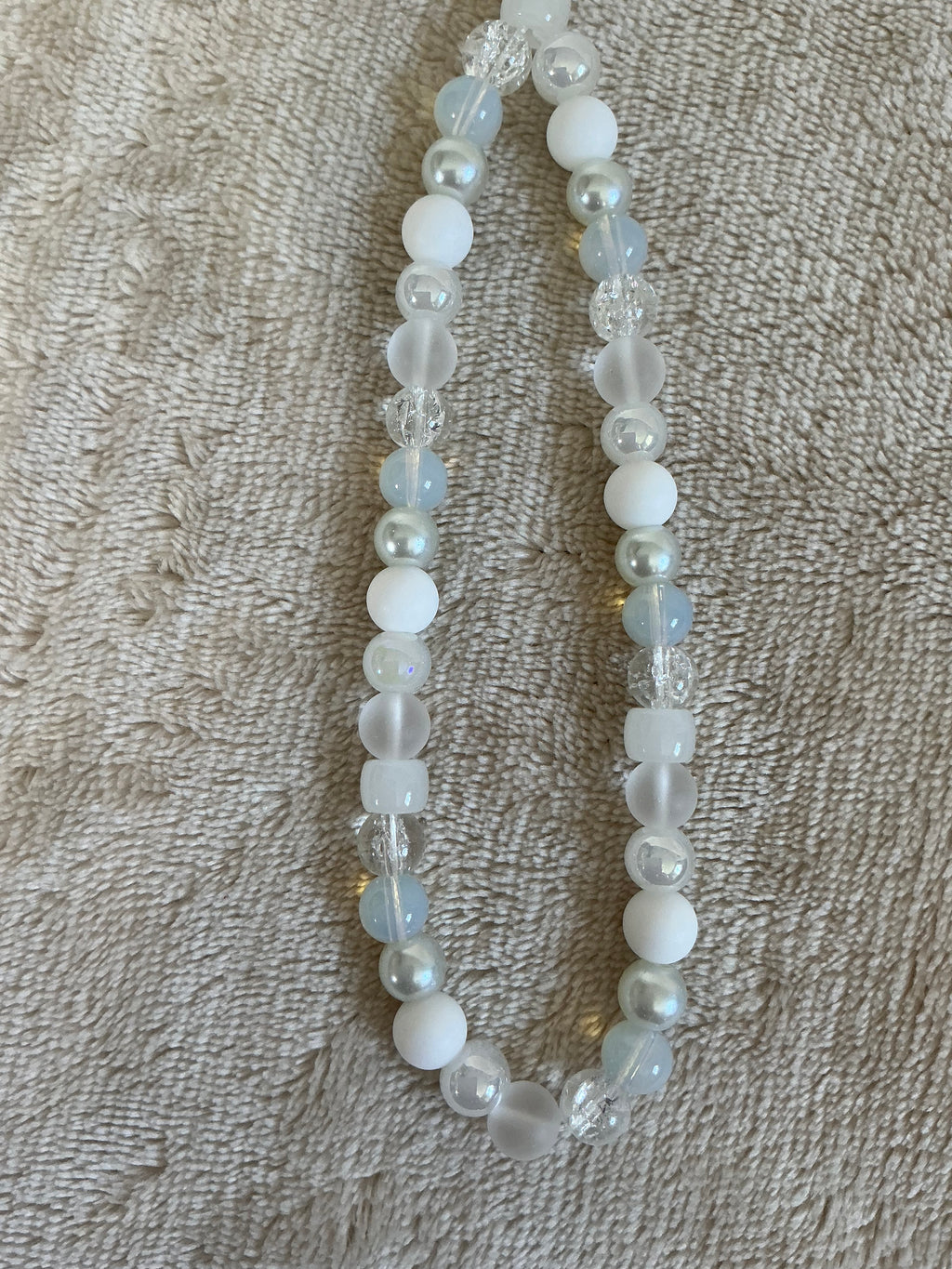 Frosted White & Crystal Beaded Phone Charm