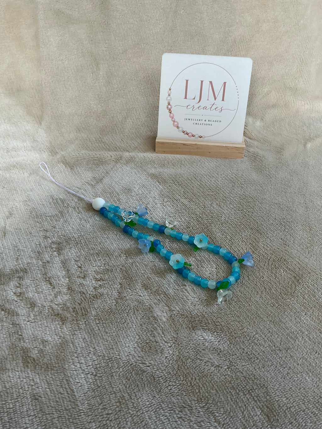 Blue Flower Beaded Phone Charm