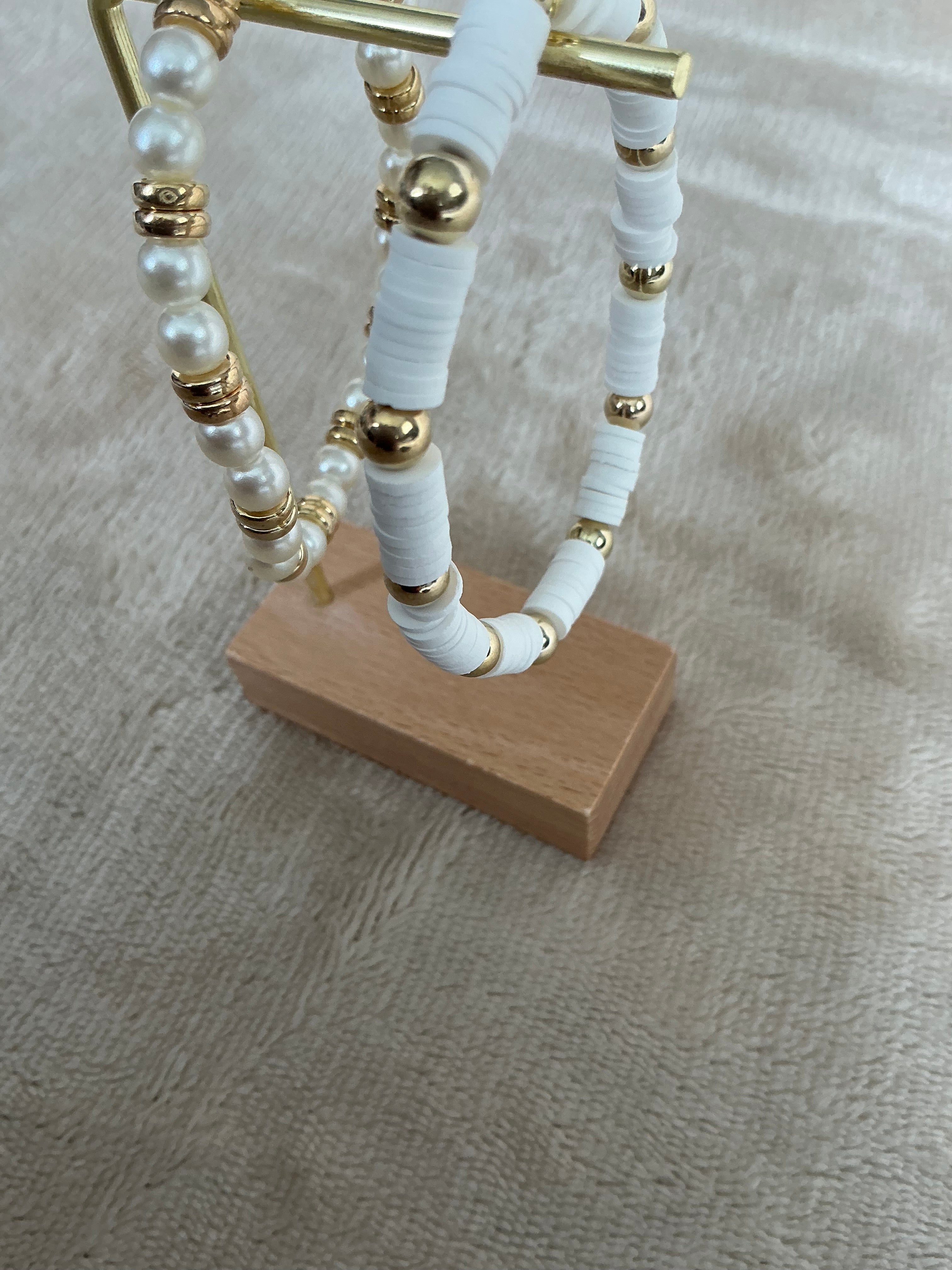 White & Gold Stackable Bracelet Set