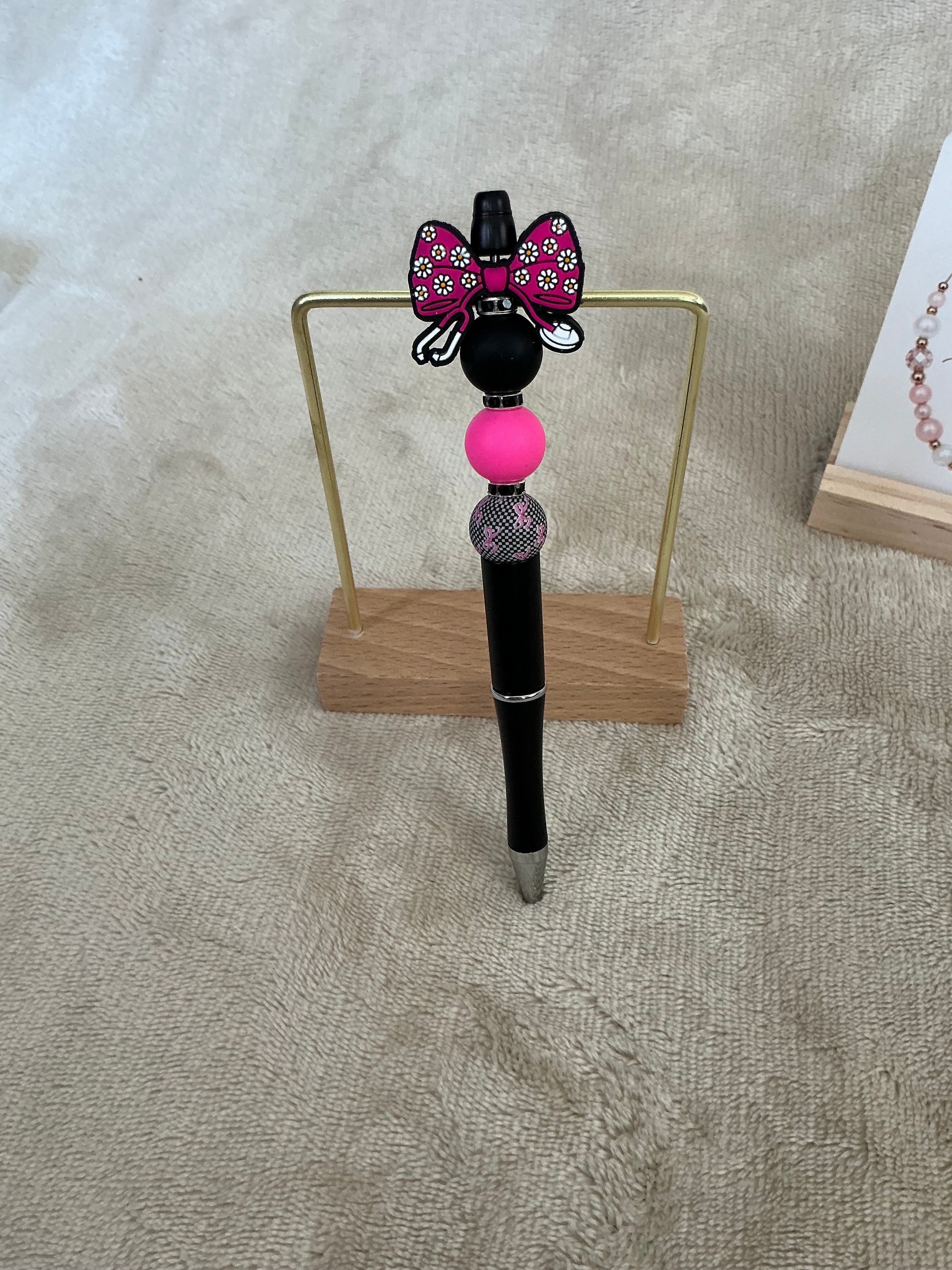 Pink Bow Beaded Pen | Cute Character-Inspired Handmade Pen