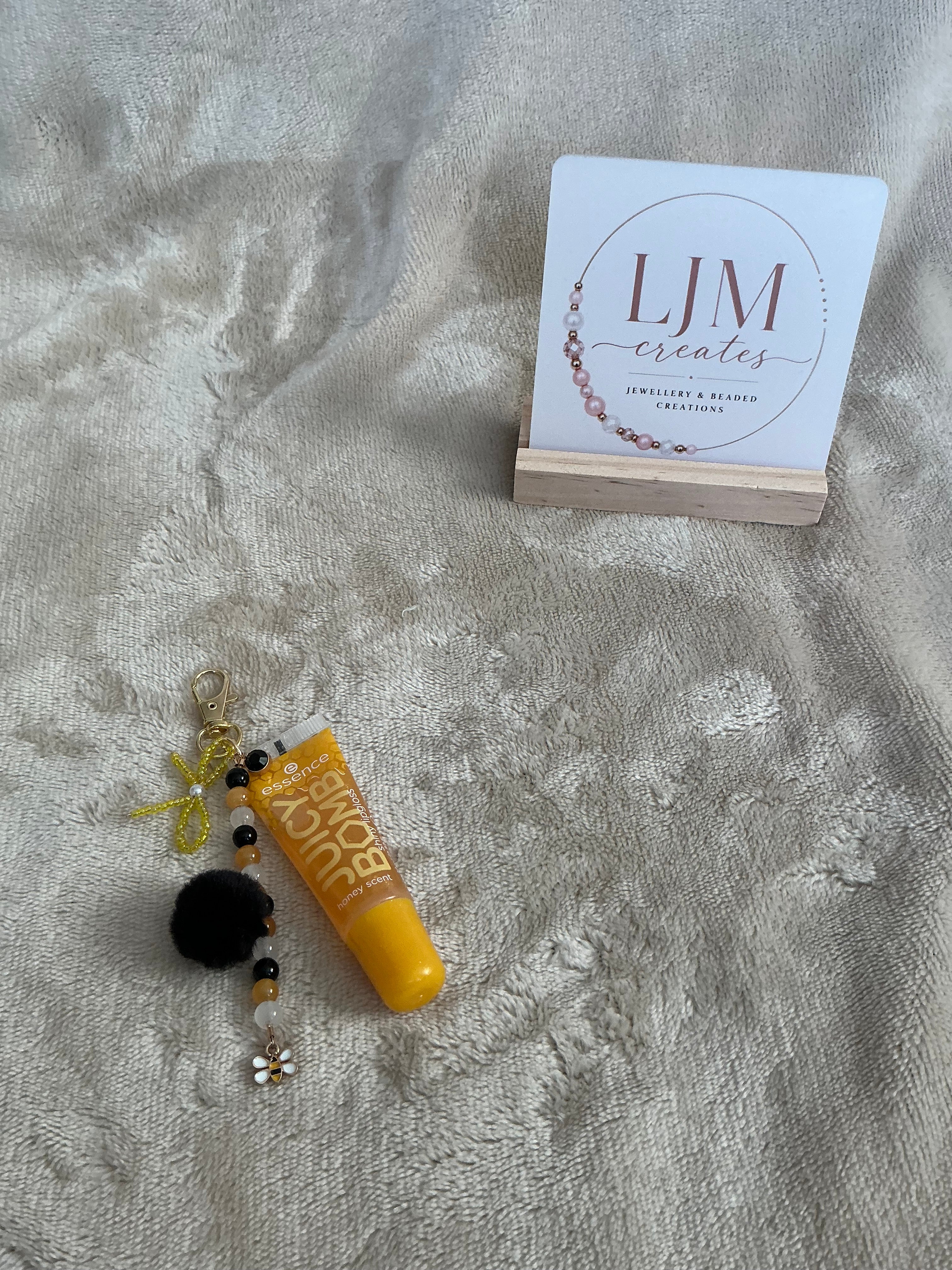 Honey Bee Beaded Lip Gloss Keychain Charm