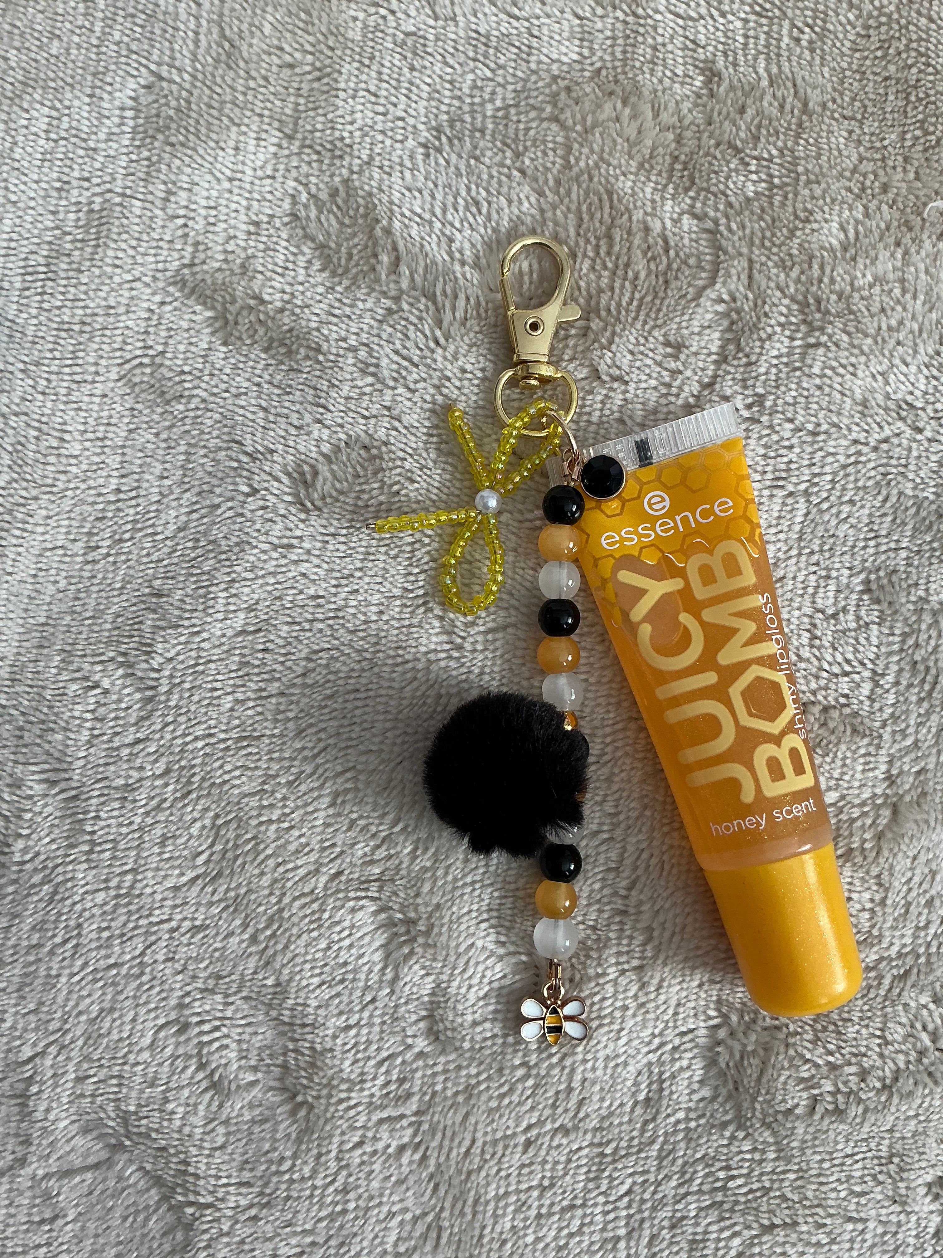 Honey Bee Beaded Lip Gloss Keychain Charm