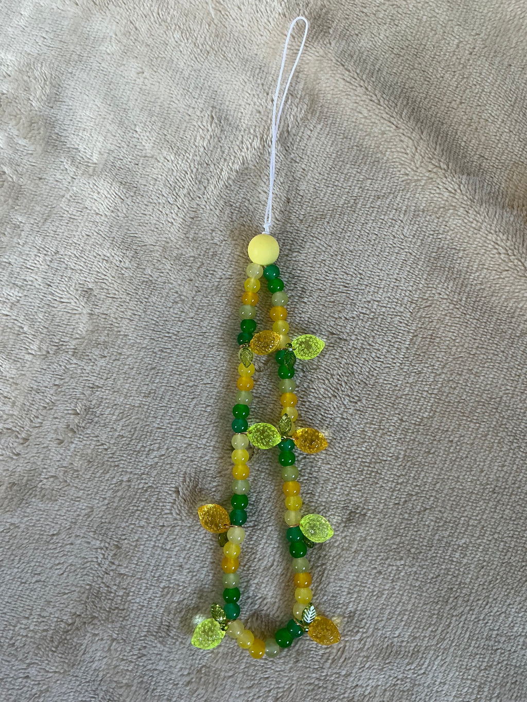 Lemon & Leaf Beaded Phone Charm