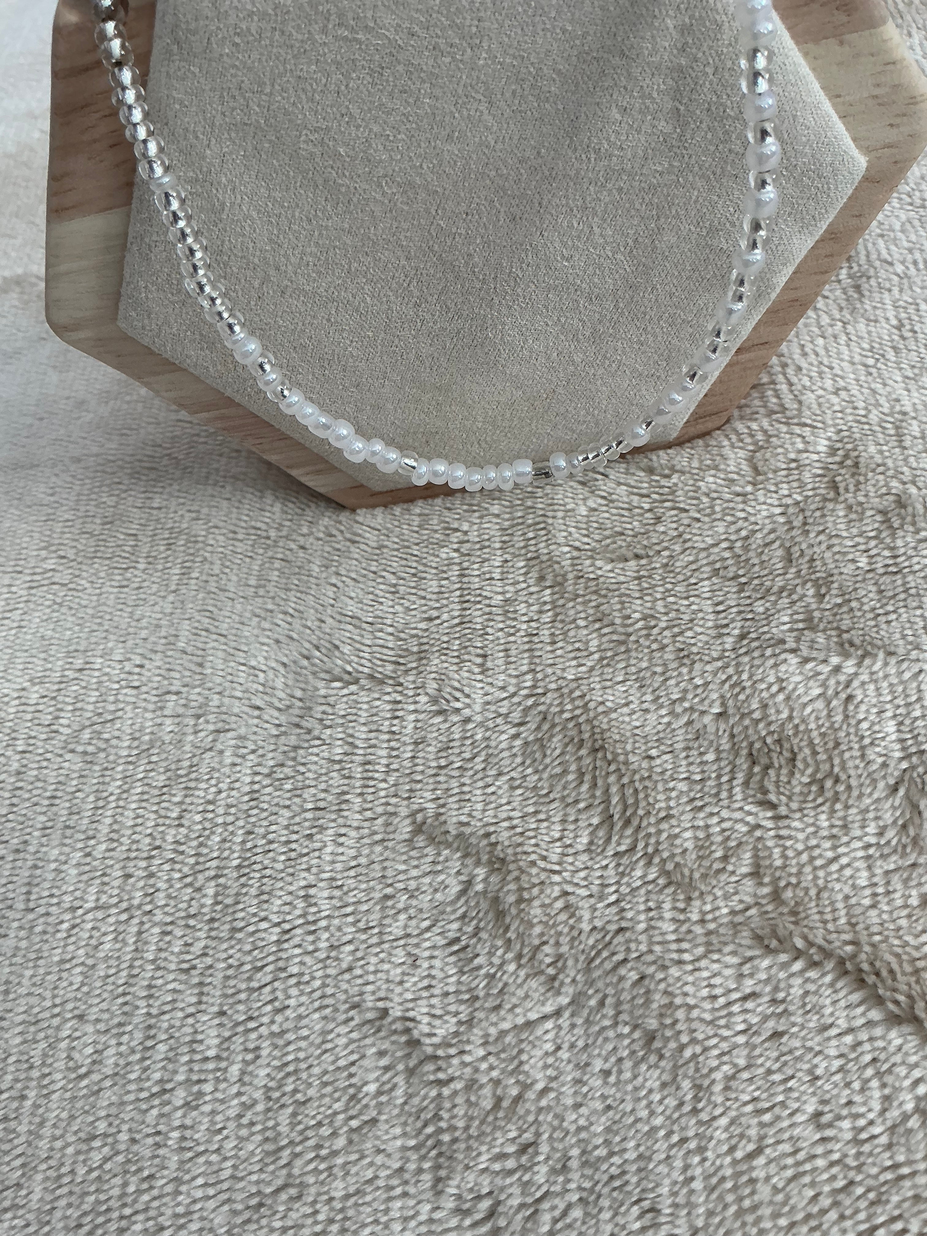 Delicate White & Silver Beaded Necklace