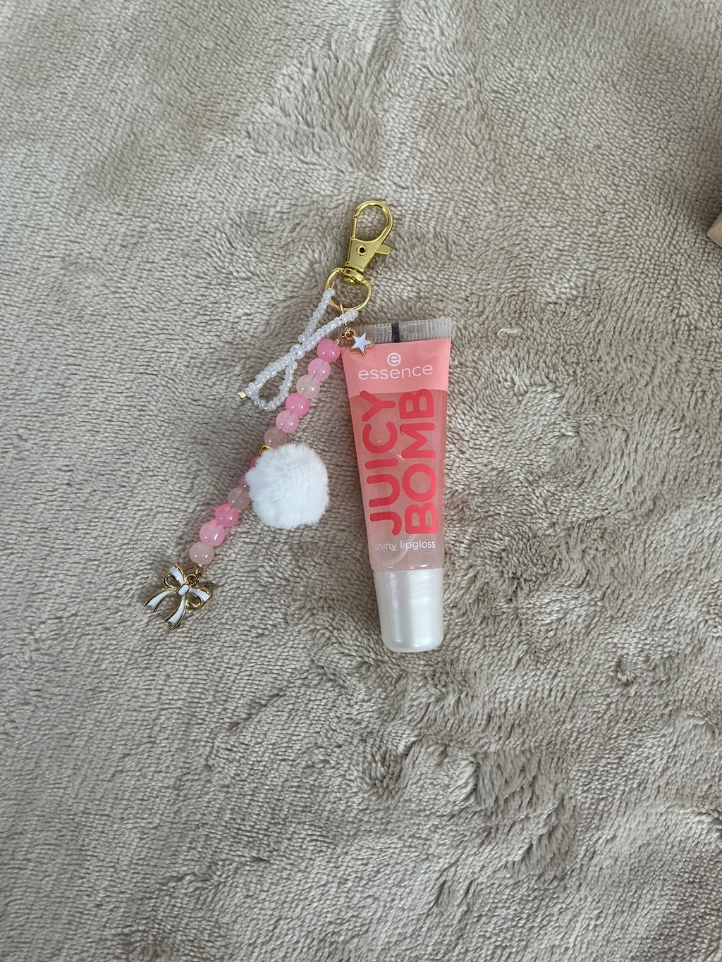 Pink Beaded Lip Gloss Keychain Charm