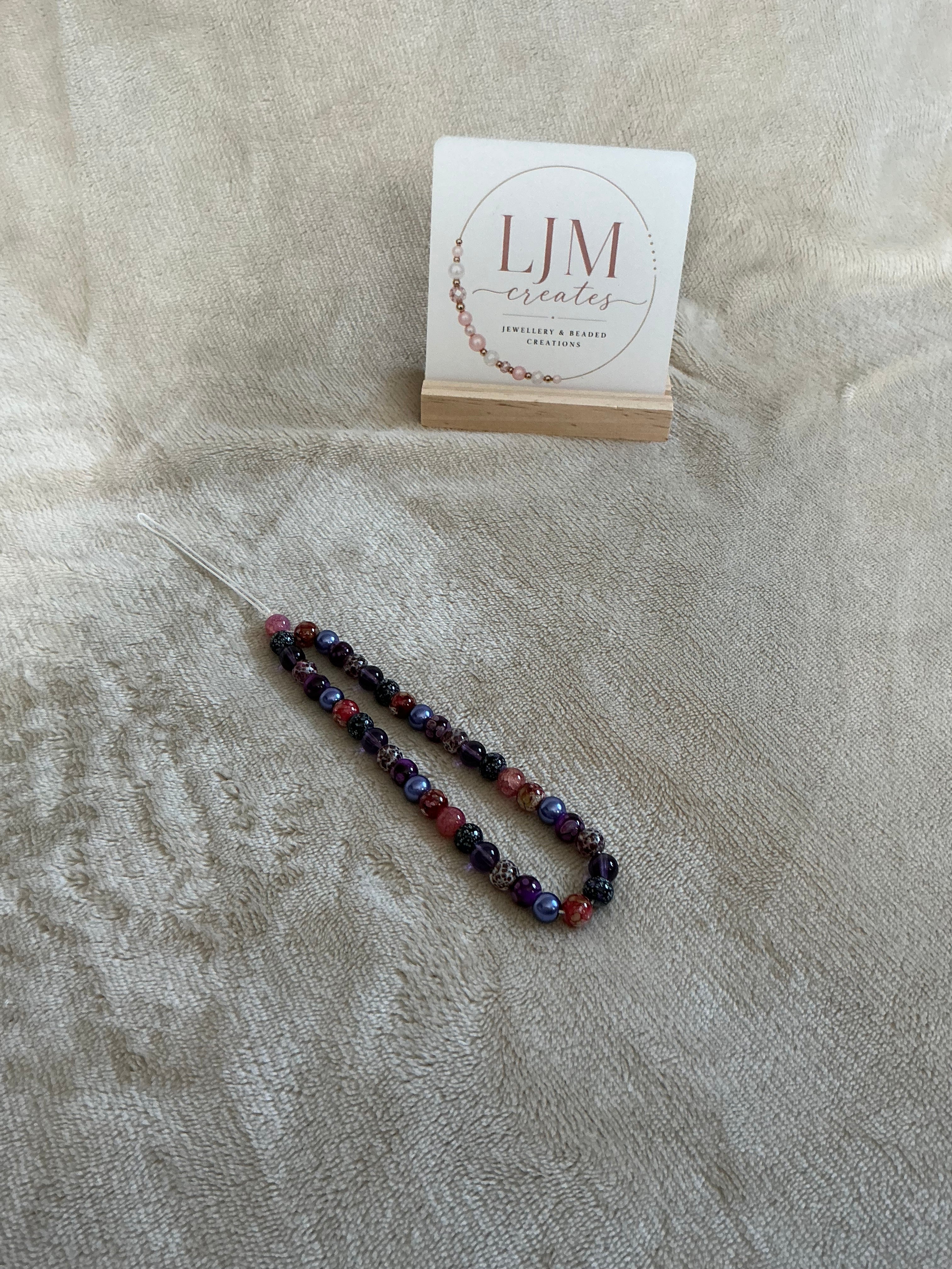 Jewel‑Tone Purple & Red Beaded Phone Charm
