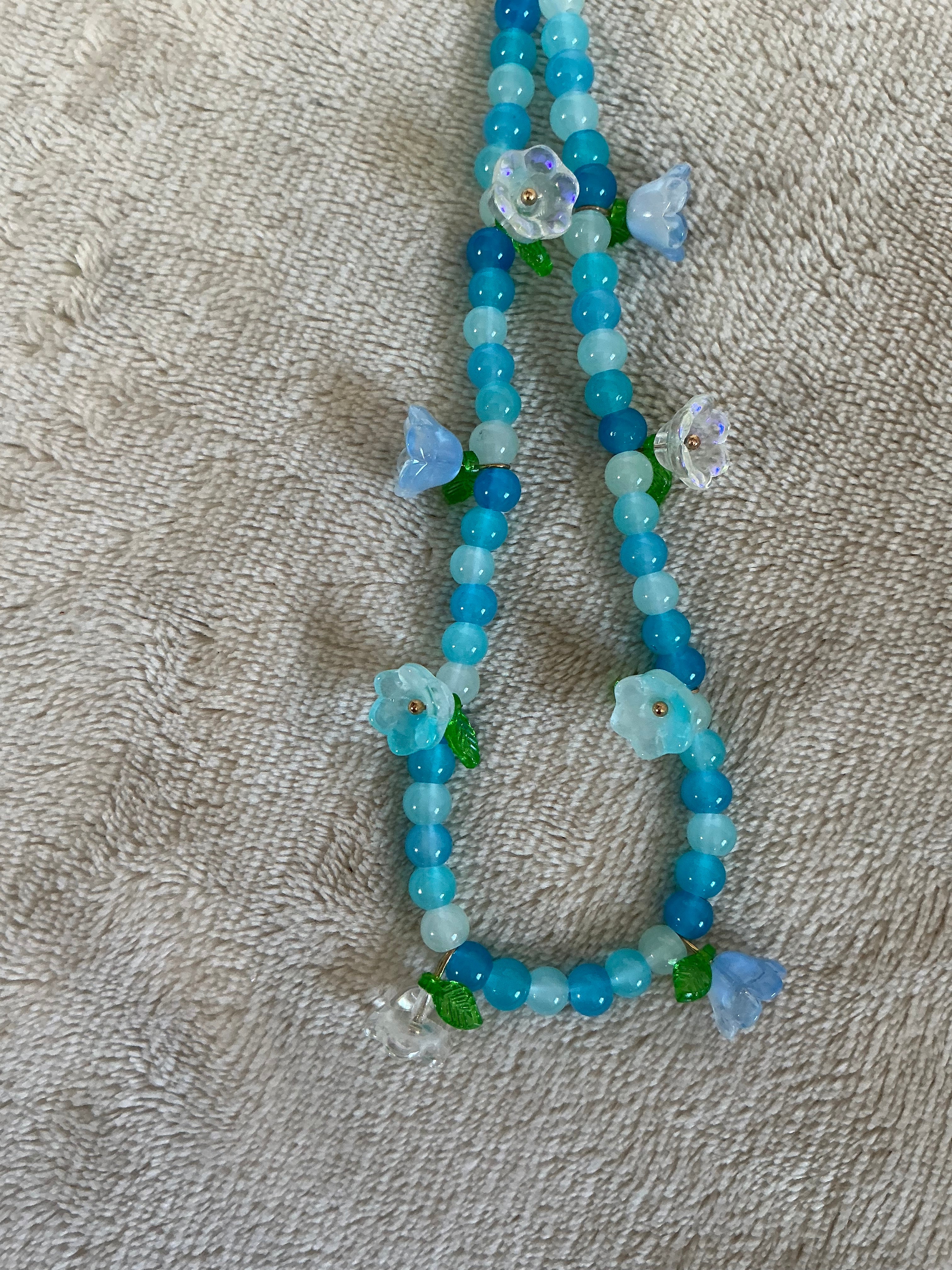 Blue Flower Beaded Phone Charm