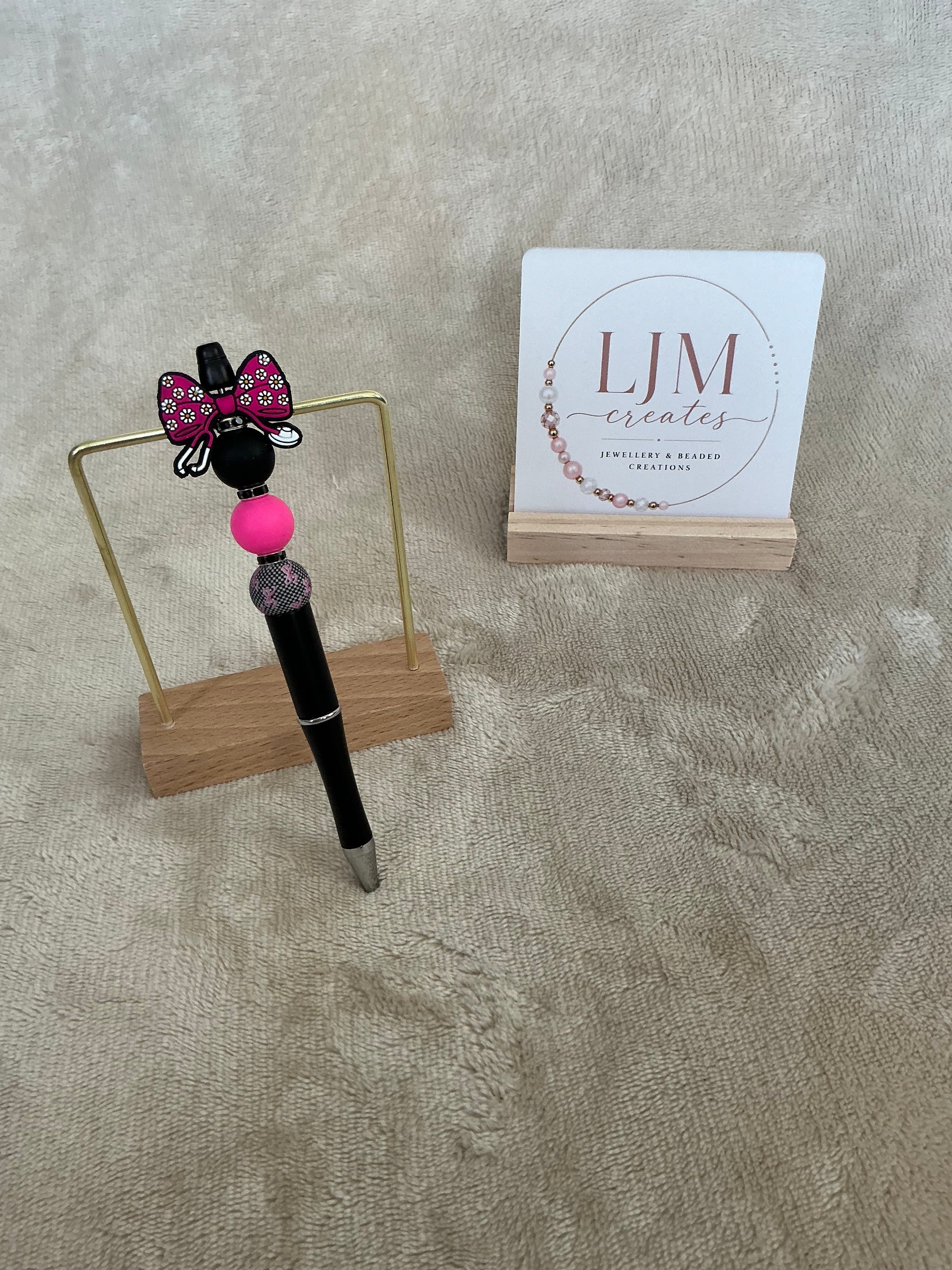 Pink Bow Beaded Pen | Cute Character-Inspired Handmade Pen
