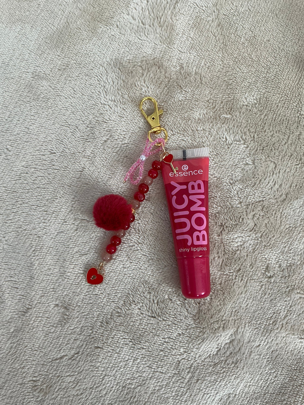 Red Heart Beaded Lip Gloss Keychain Charm