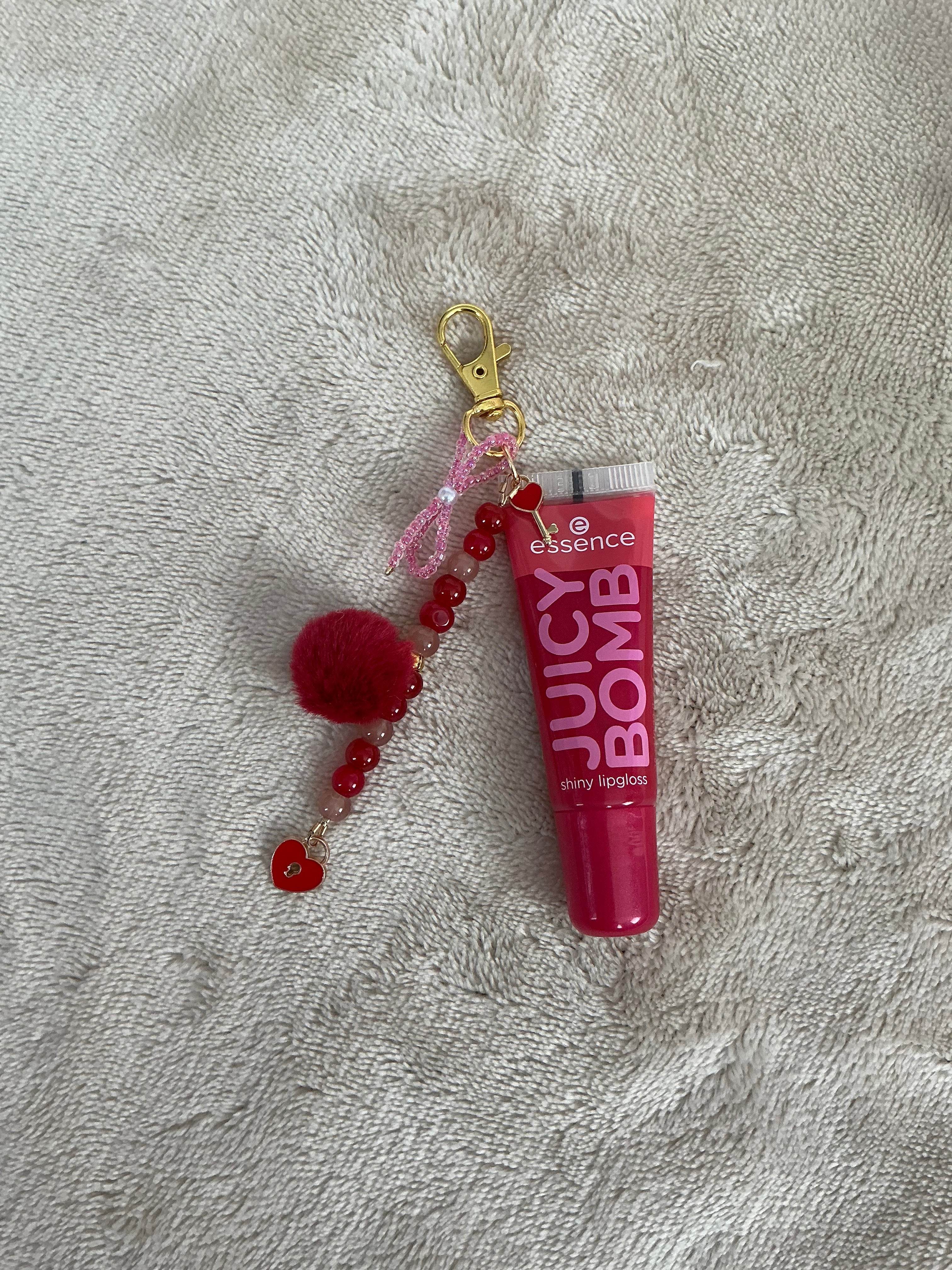 Red Heart Beaded Lip Gloss Keychain Charm