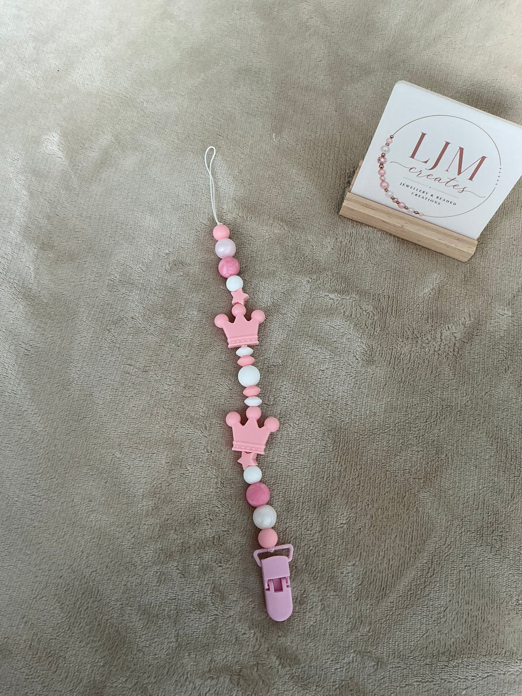 Princess Crown Dummy Clip | Handmade Pink Pacifier Holder