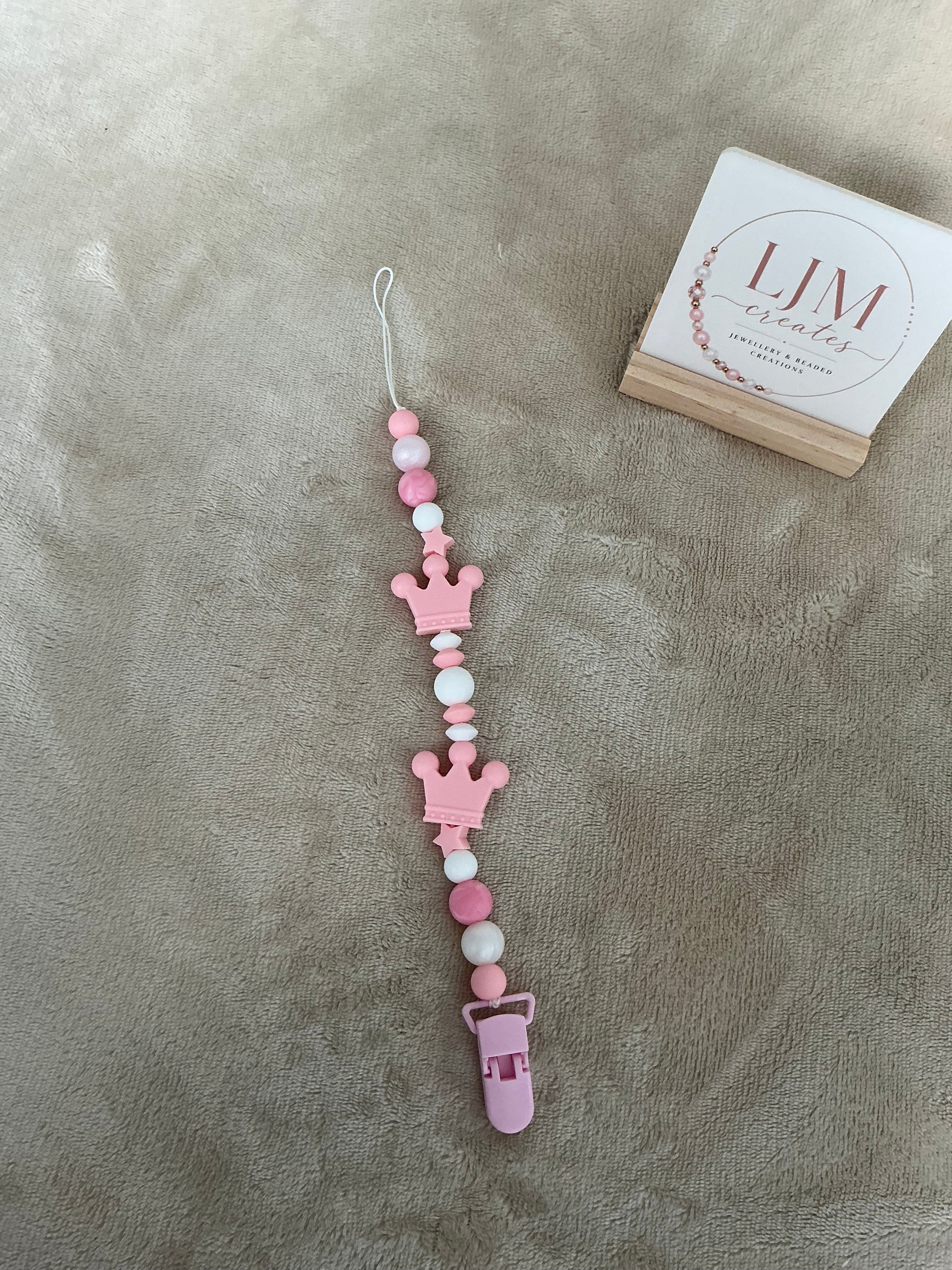 Princess Crown Dummy Clip | Handmade Pink Pacifier Holder