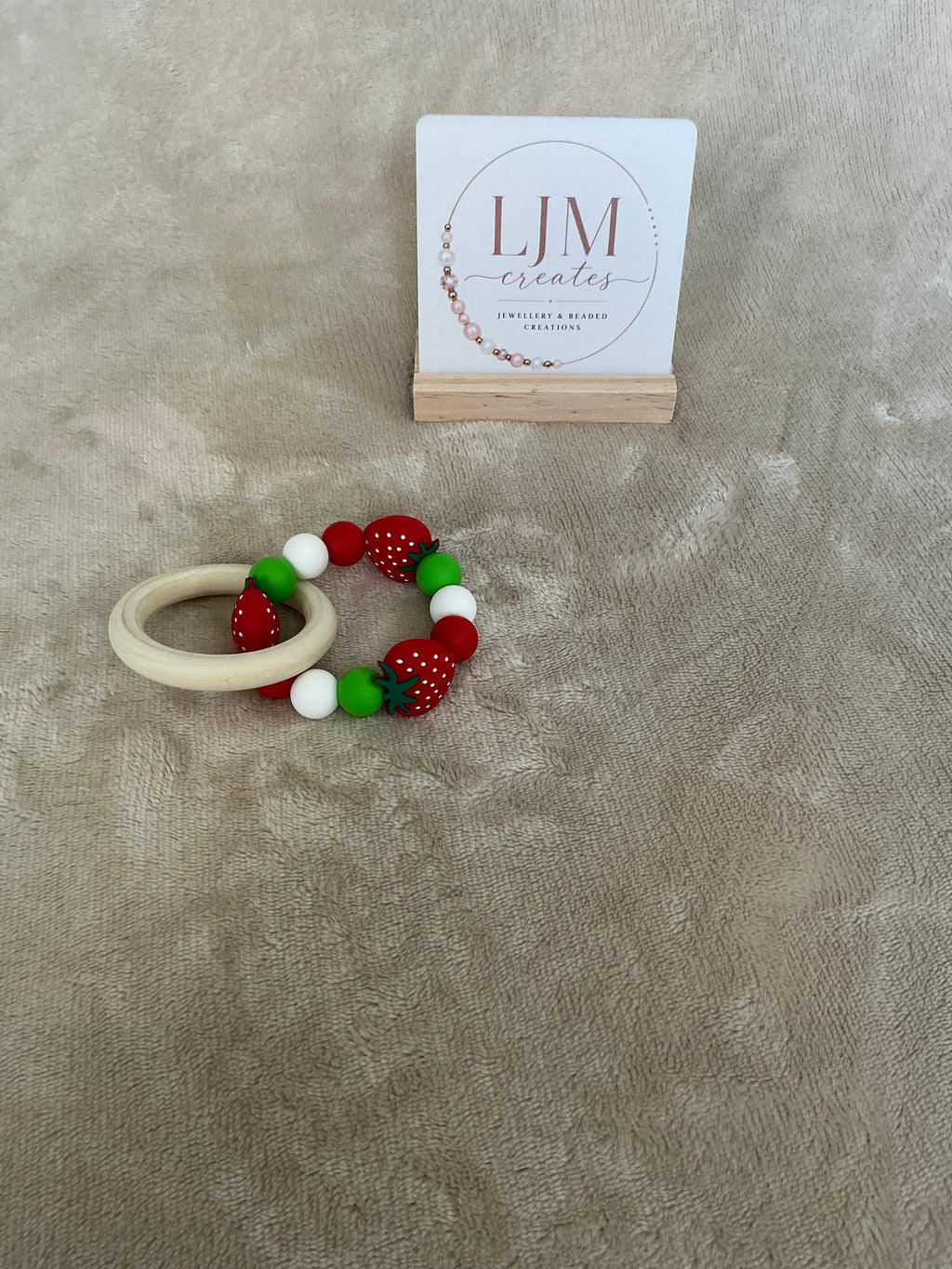 Strawberry Bliss Teething Ring | Silicone & Wooden Baby Teether