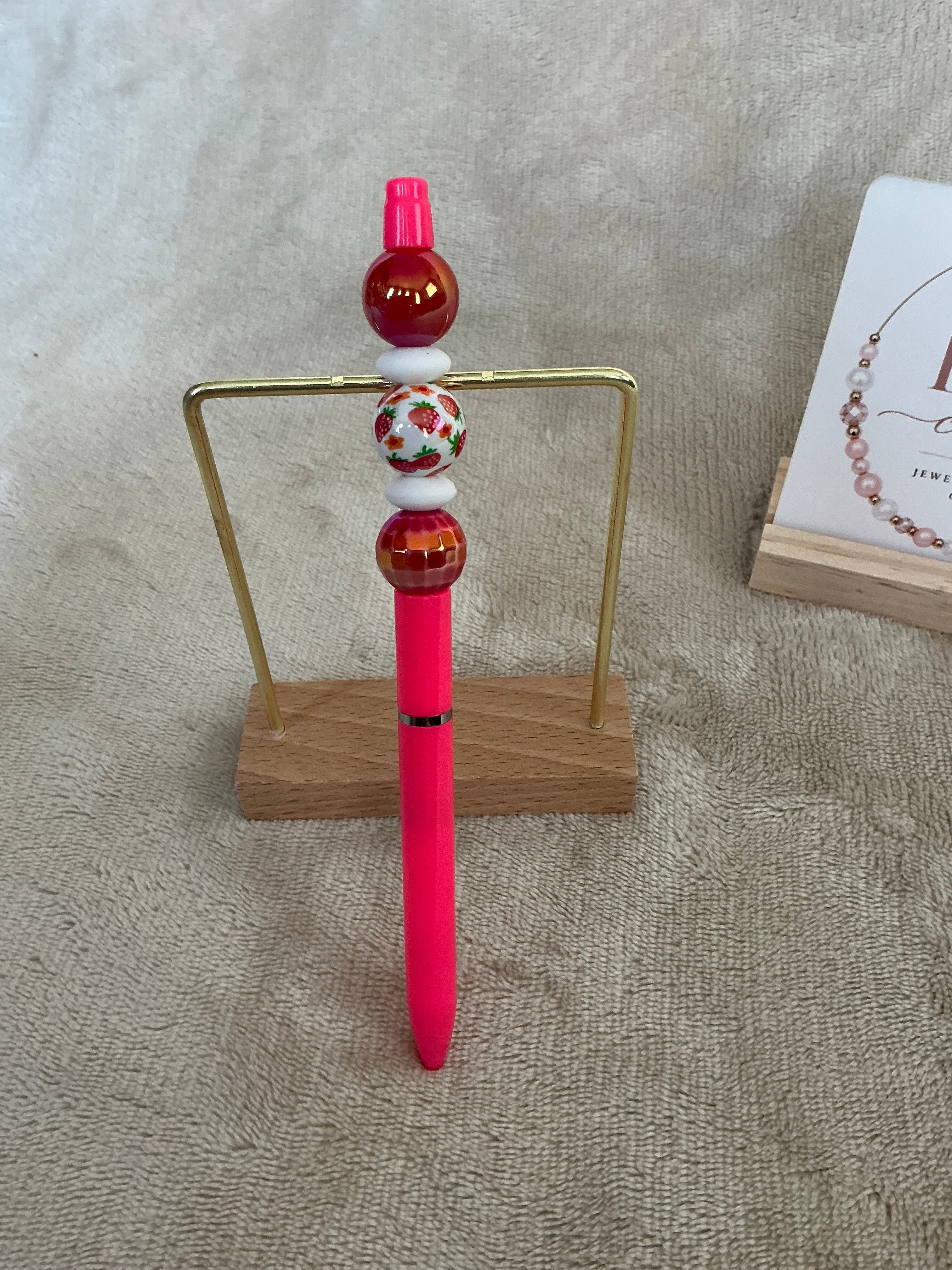 Strawberry Delight Beaded Pen | Handmade Pink Berry-Themed Ballpoint Pen