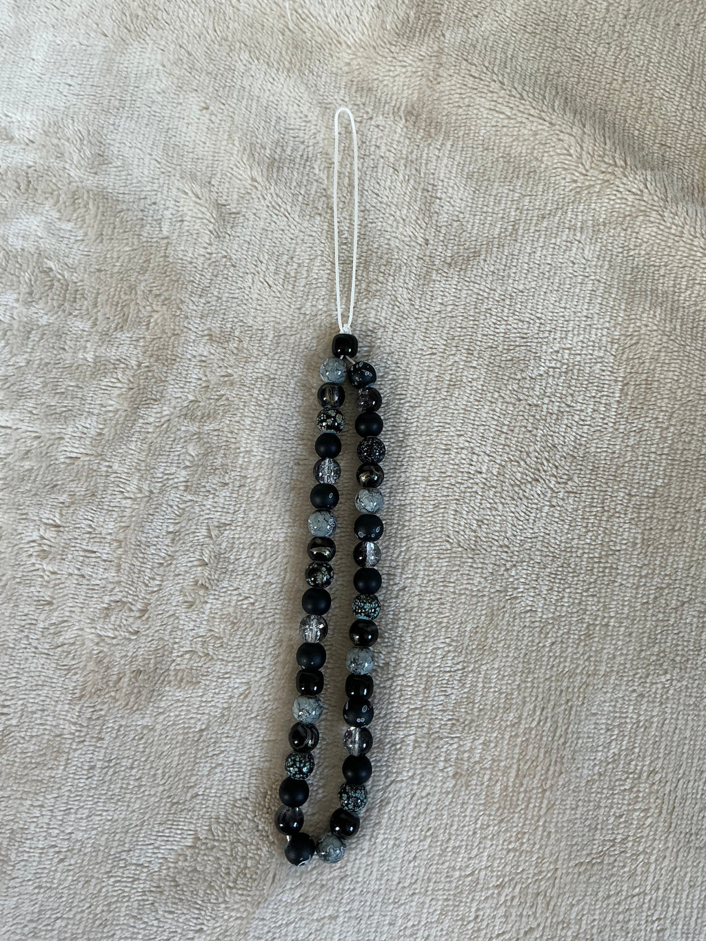 Black & Speckled Grey Beaded Phone Charm