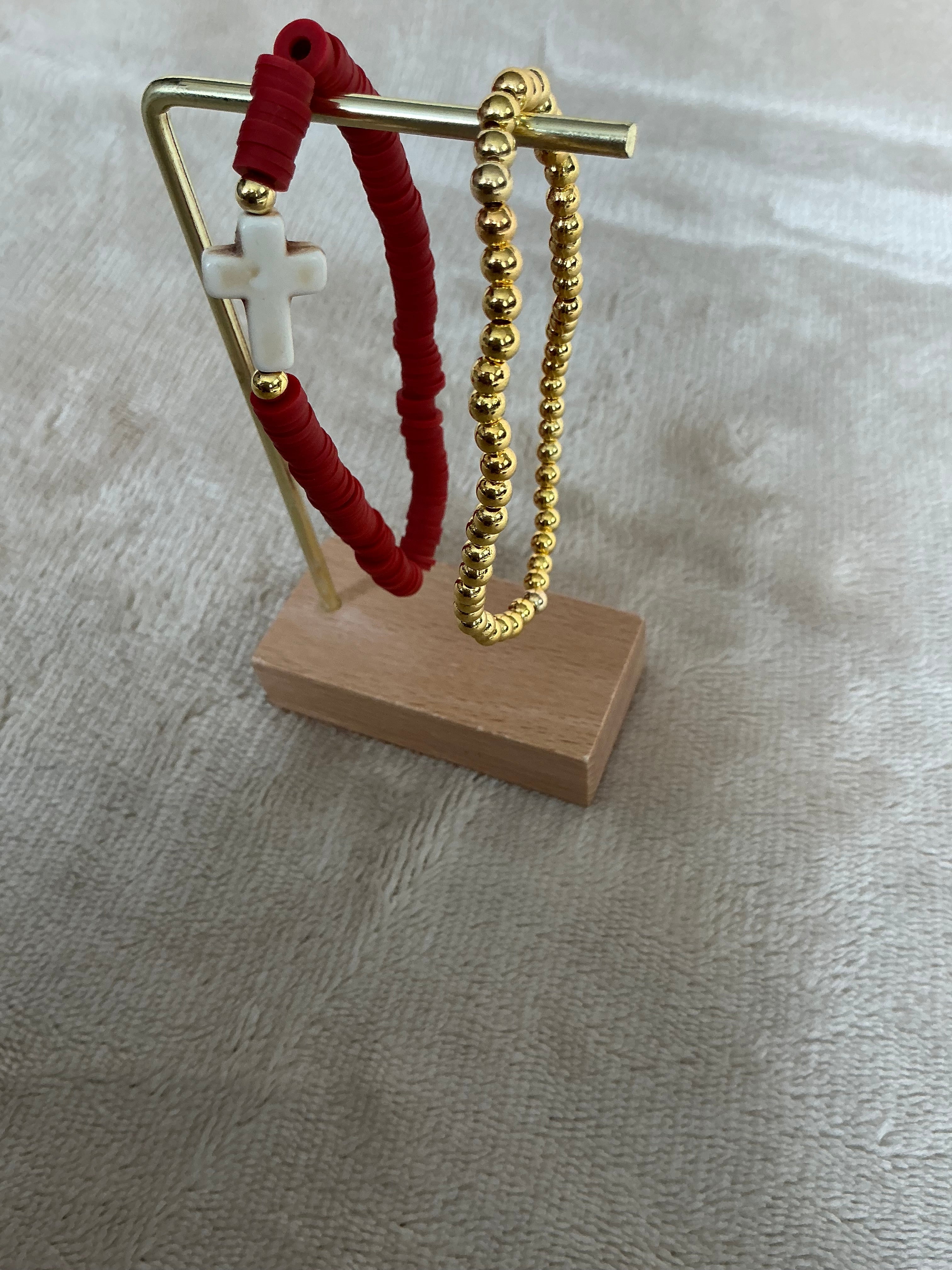 Faith & Grace Red Cross Bracelet Set