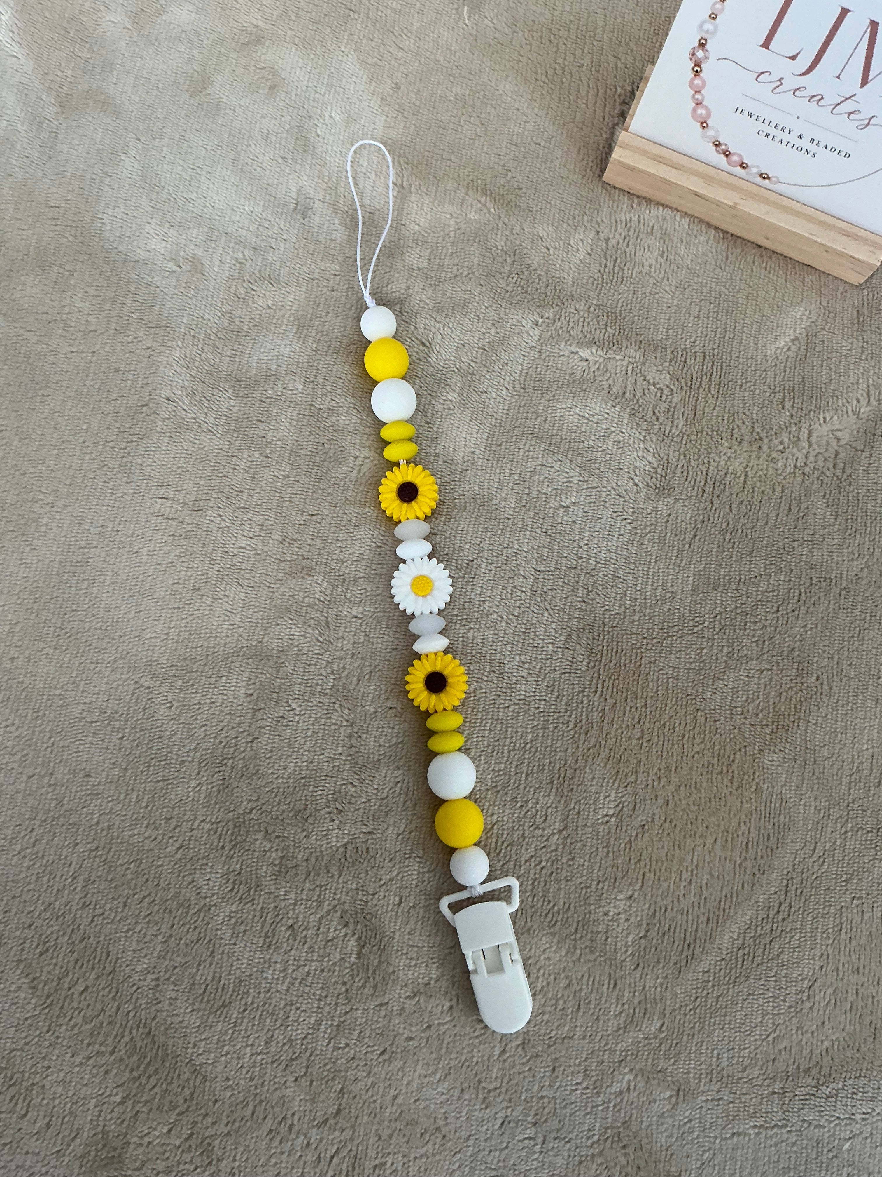 Sunflower & Daisy Dummy Clip | Handmade Floral Pacifier Holder
