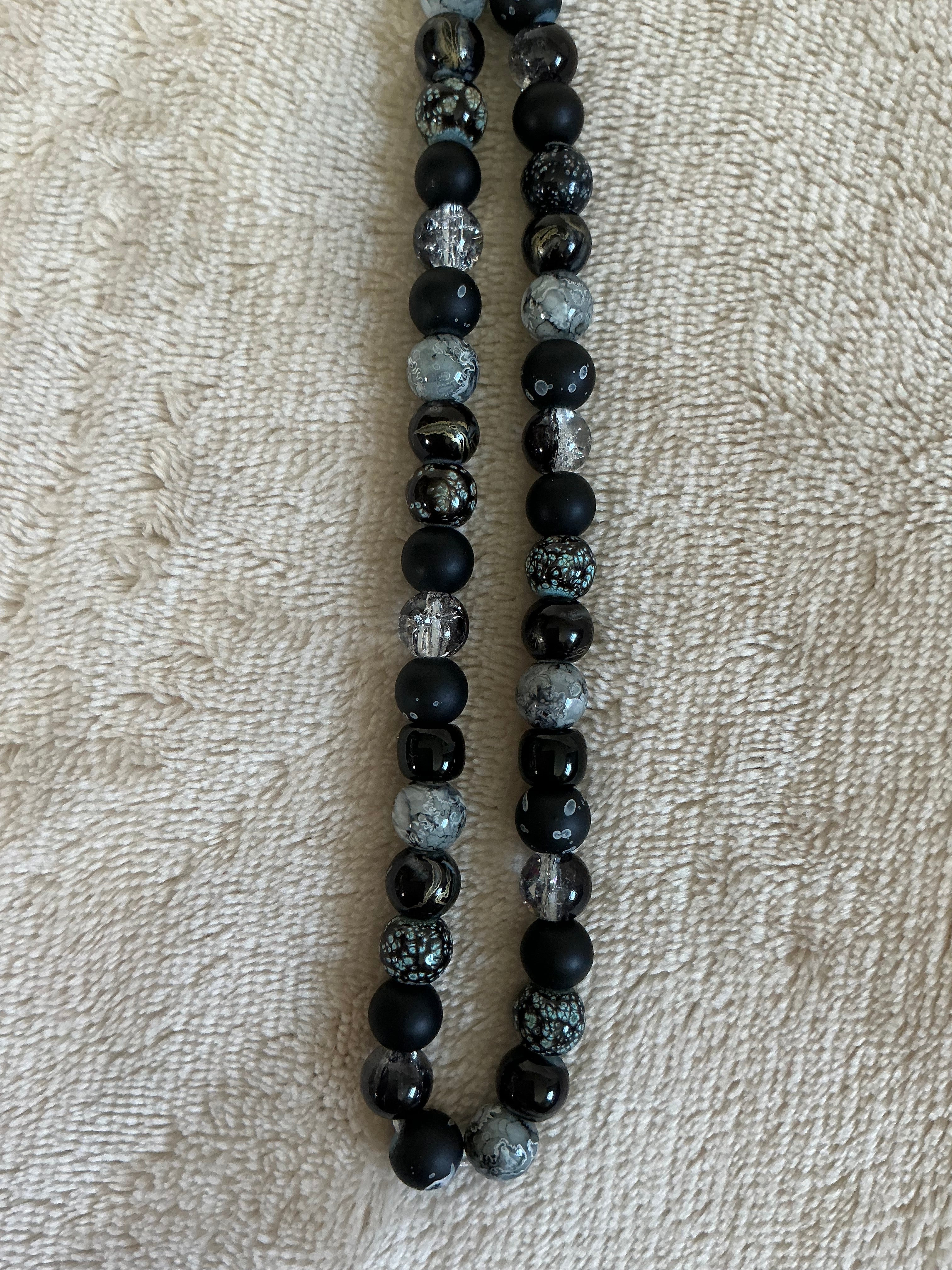 Black & Speckled Grey Beaded Phone Charm
