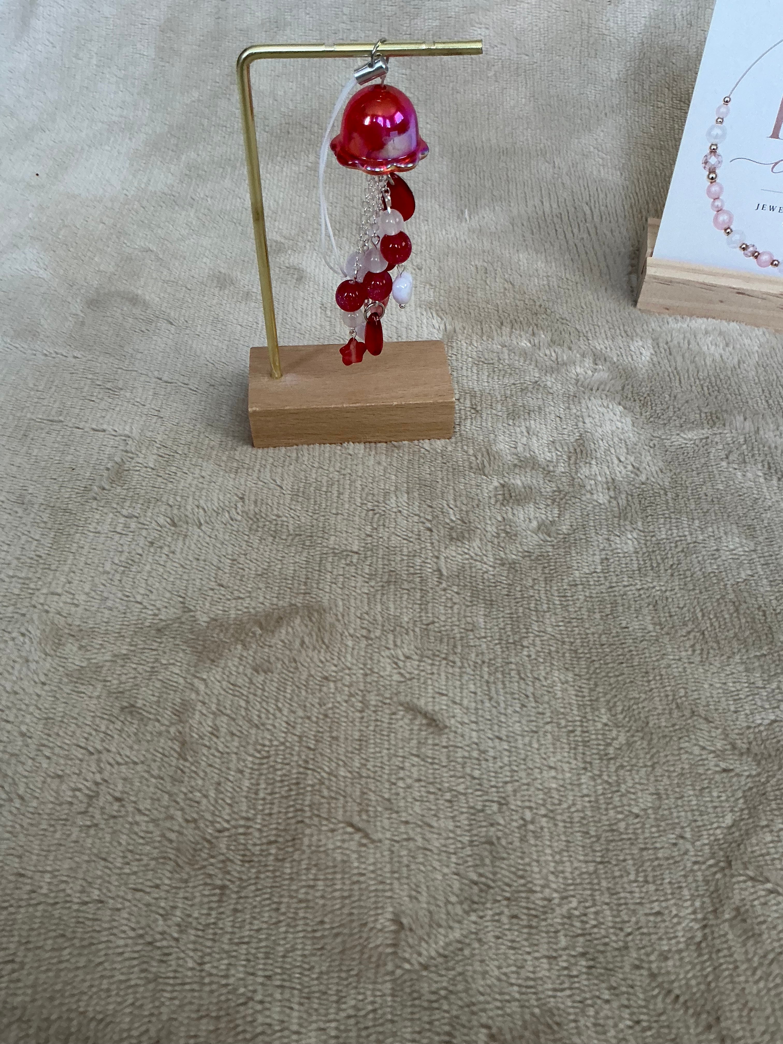 Handmade Red Jellyfish Charm | Ocean-Inspired Beaded Hanging Decoration