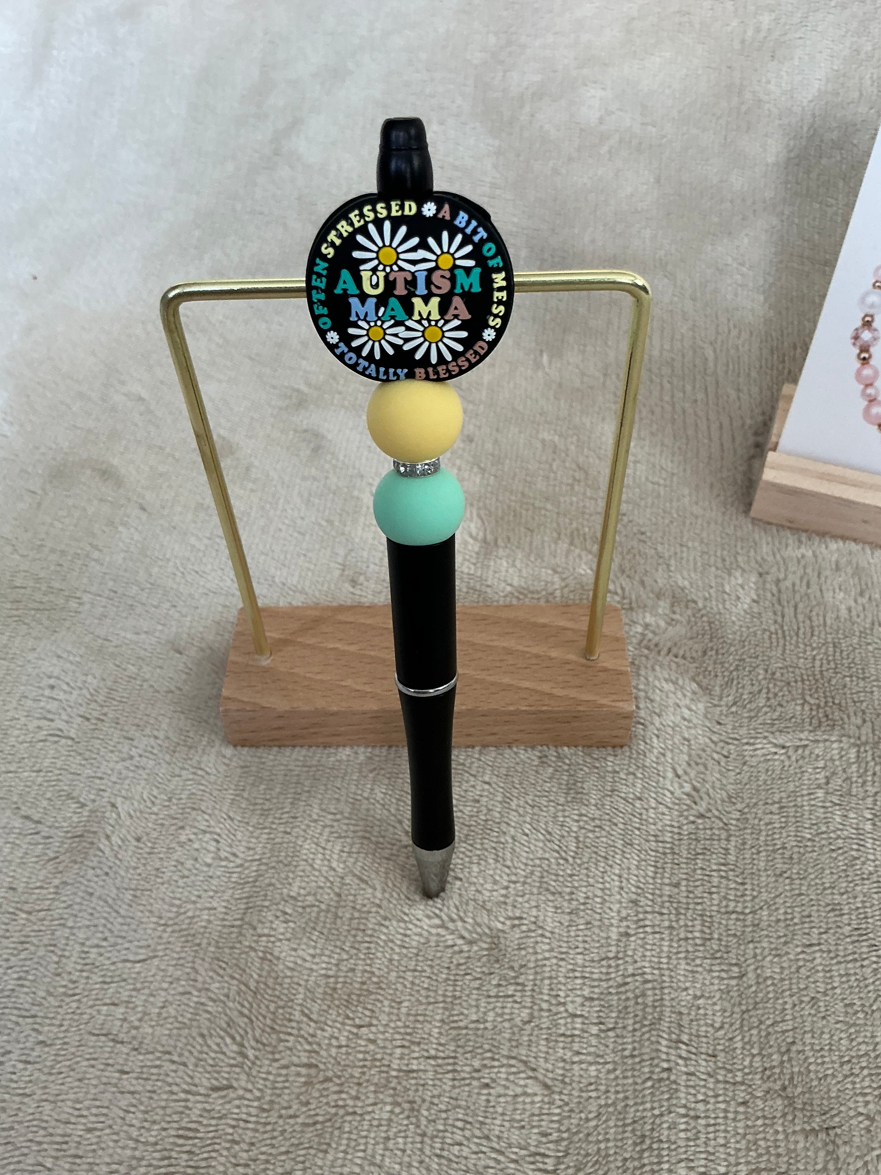 Autism Mama Beaded Pen | Handmade Neurodiversity Awareness Ballpoint Pen