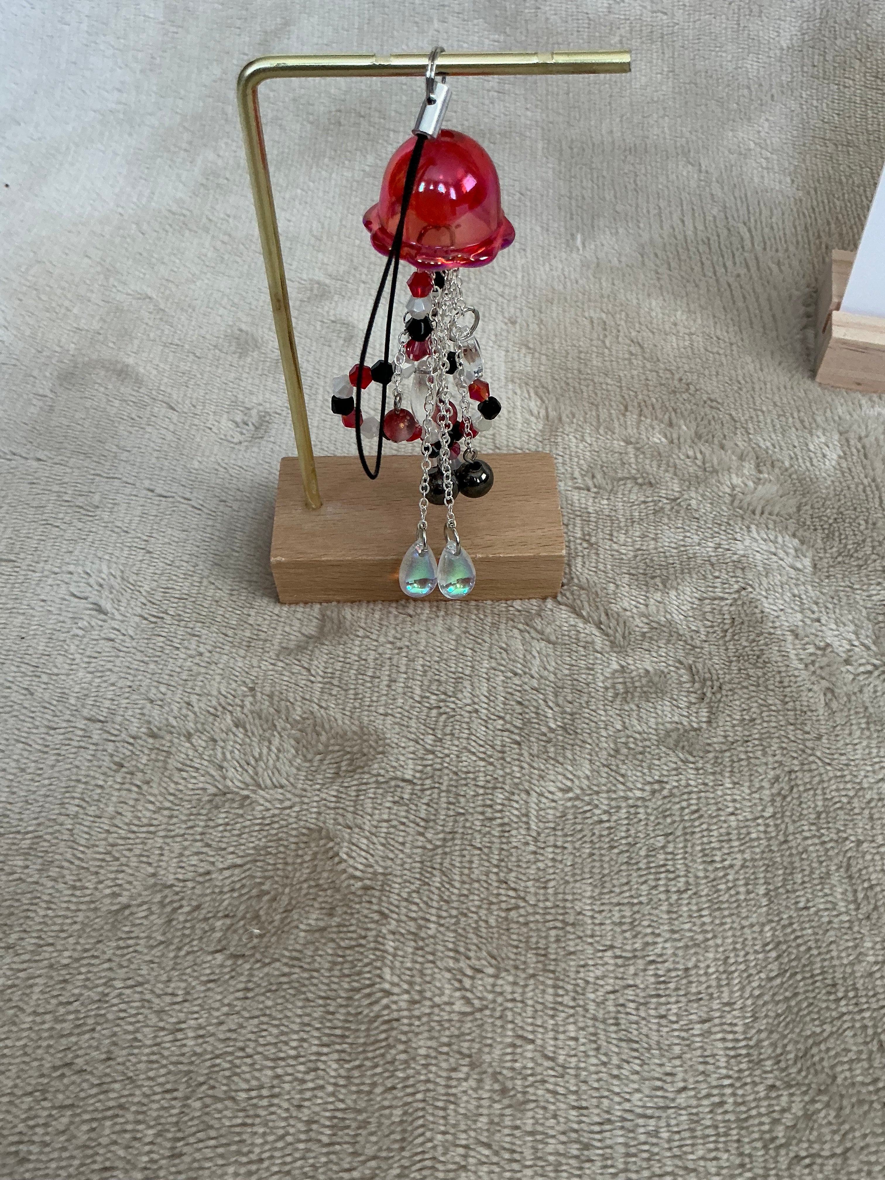 Midnight Tide Jellyfish Charm | Handmade Red & Black Ocean-Inspired Hanging Decoration