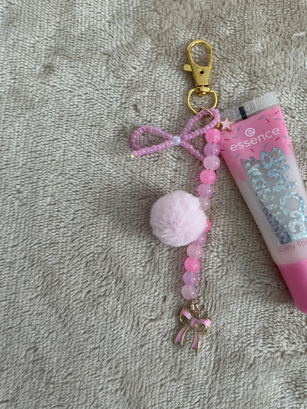Sweet Pink Sprinkle Beaded Lip Gloss Keychain Charm