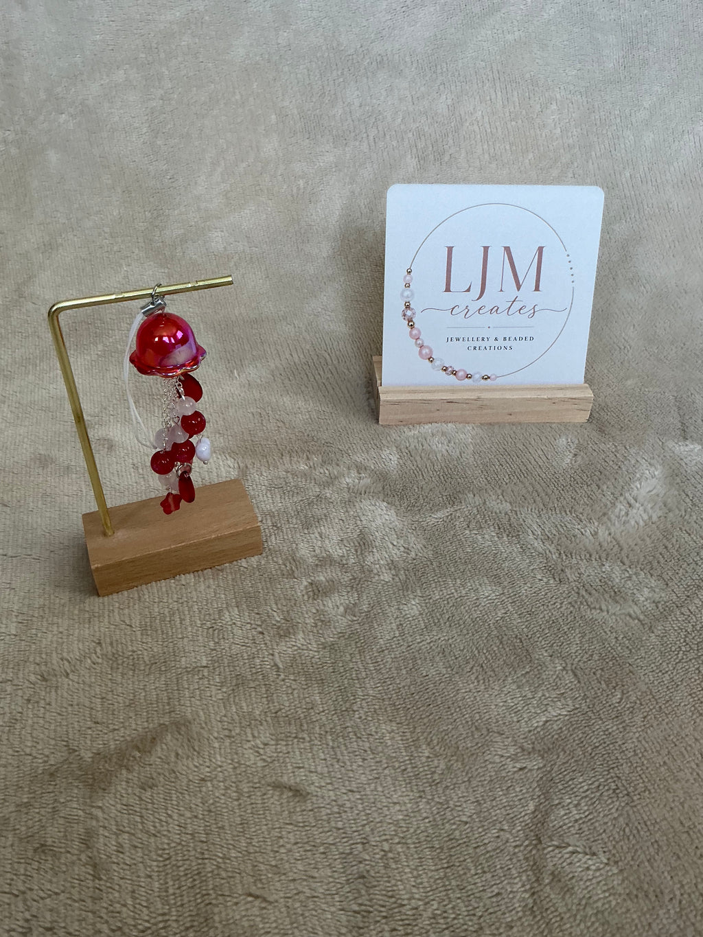 Handmade Red Jellyfish Charm | Ocean-Inspired Beaded Hanging Decoration