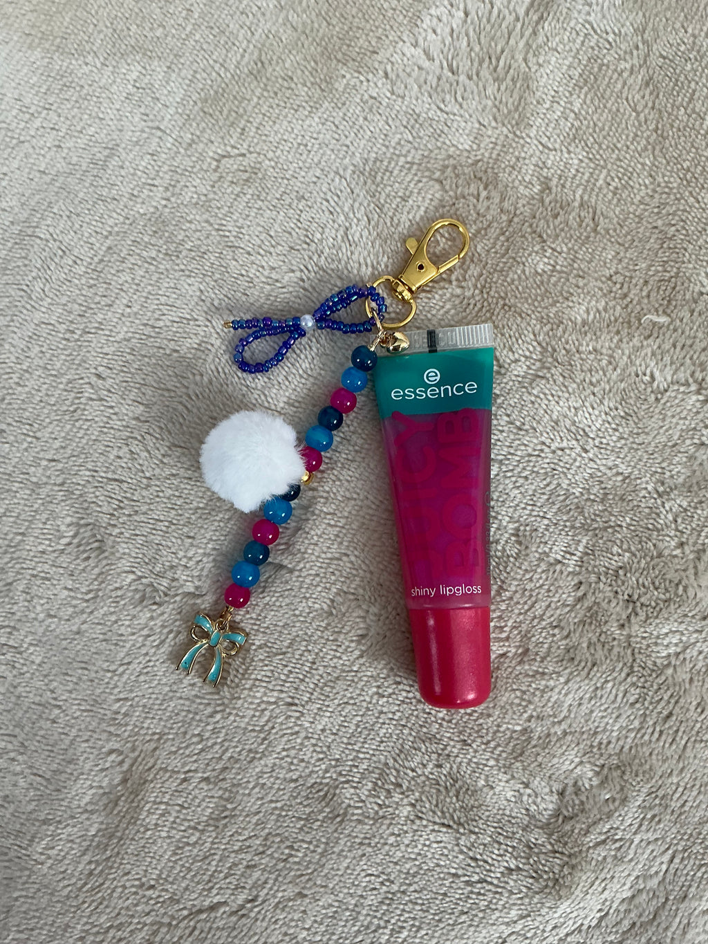 Blue‑Pink Beaded Lip Gloss Keychain Charm