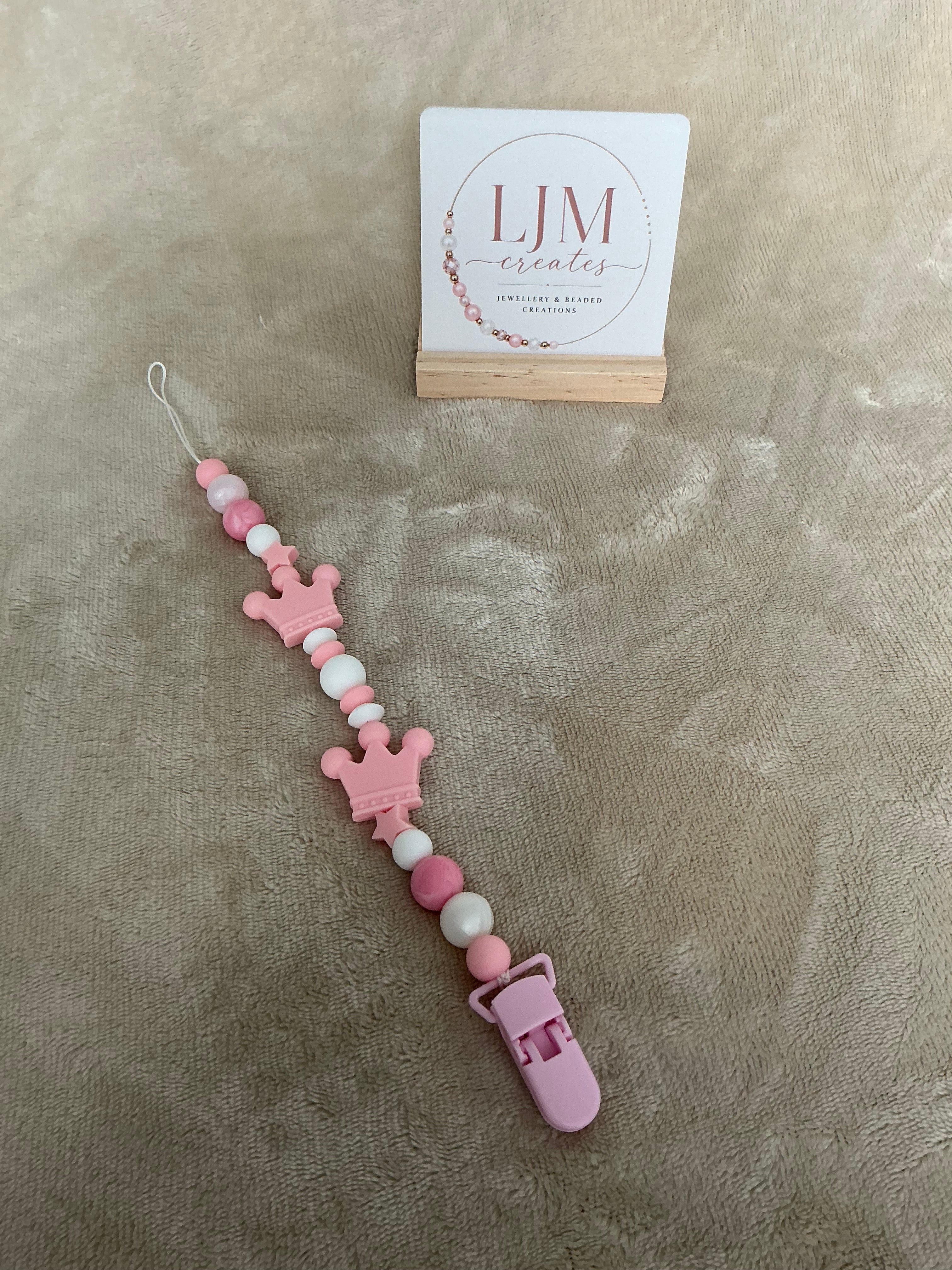 Princess Crown Dummy Clip | Handmade Pink Pacifier Holder