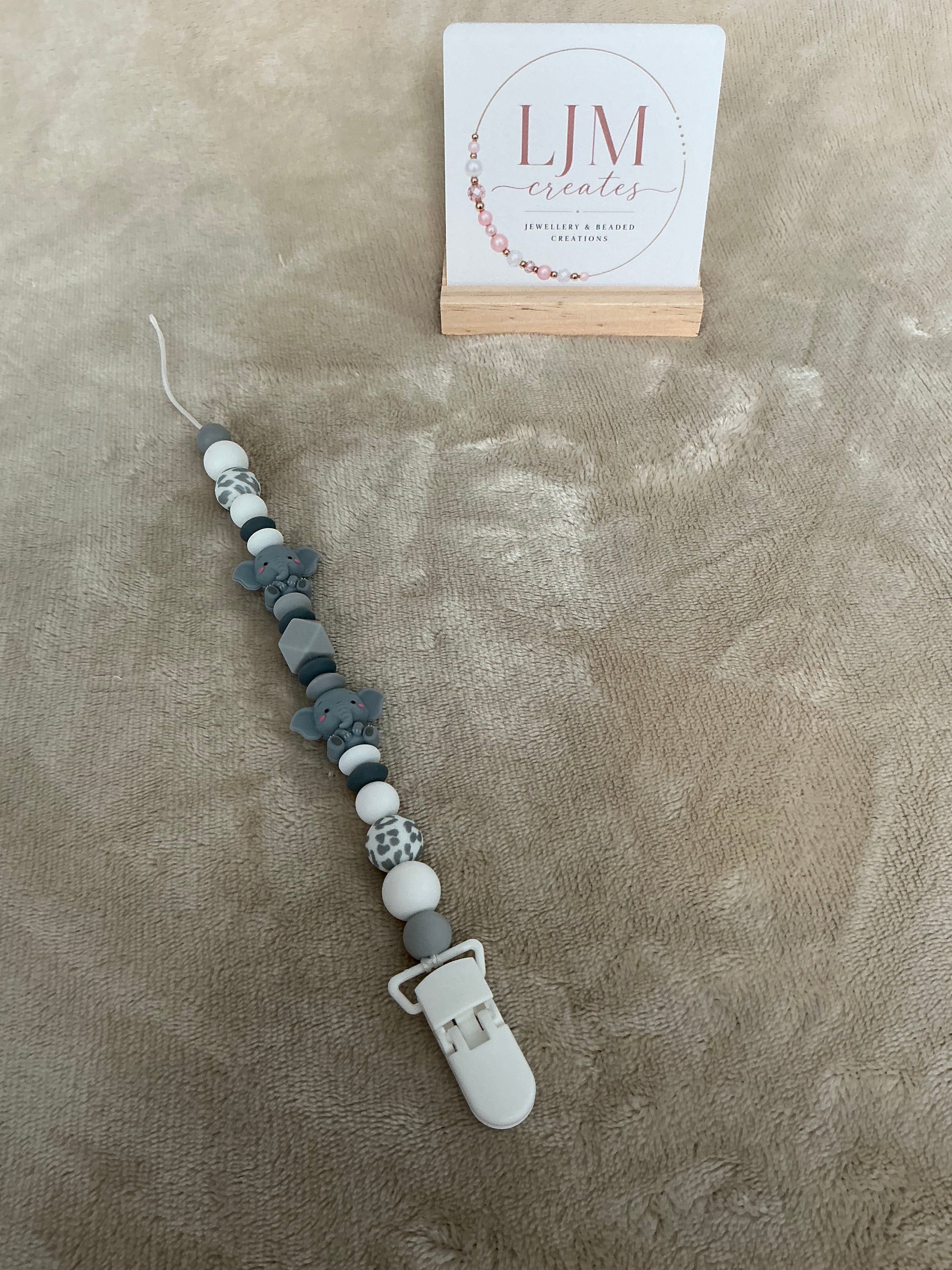 Grey Elephant Dummy Clip | Handmade Safari Pacifier Holder