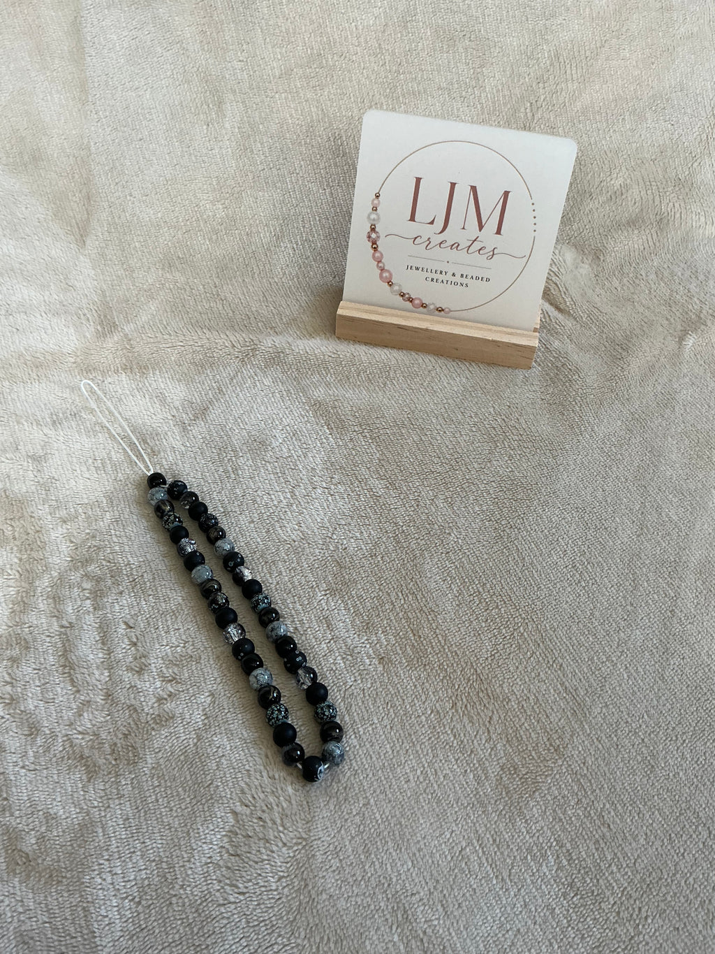 Black & Speckled Grey Beaded Phone Charm