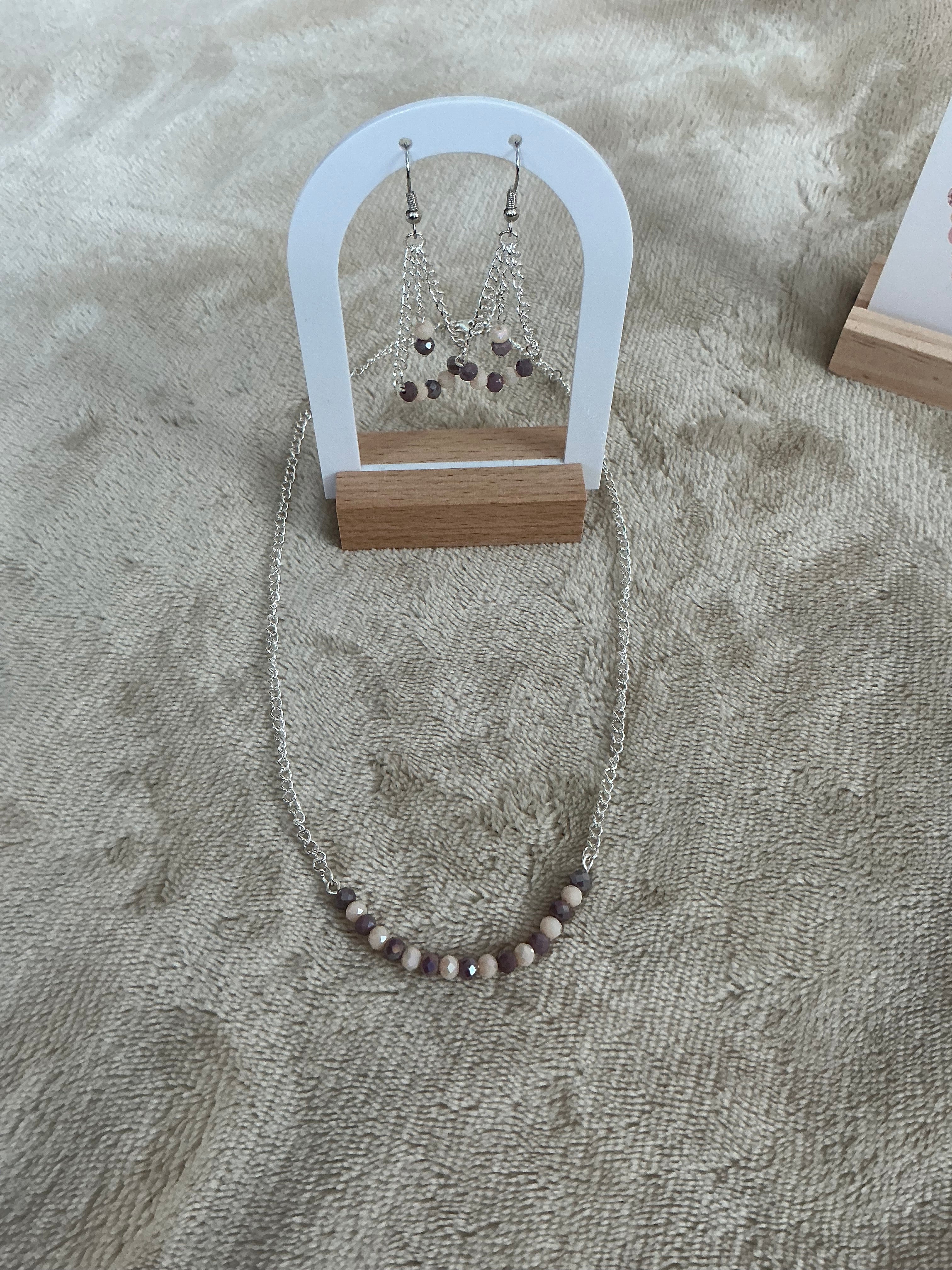 Soft Mauve & Beige Faceted Bead Jewellery Set