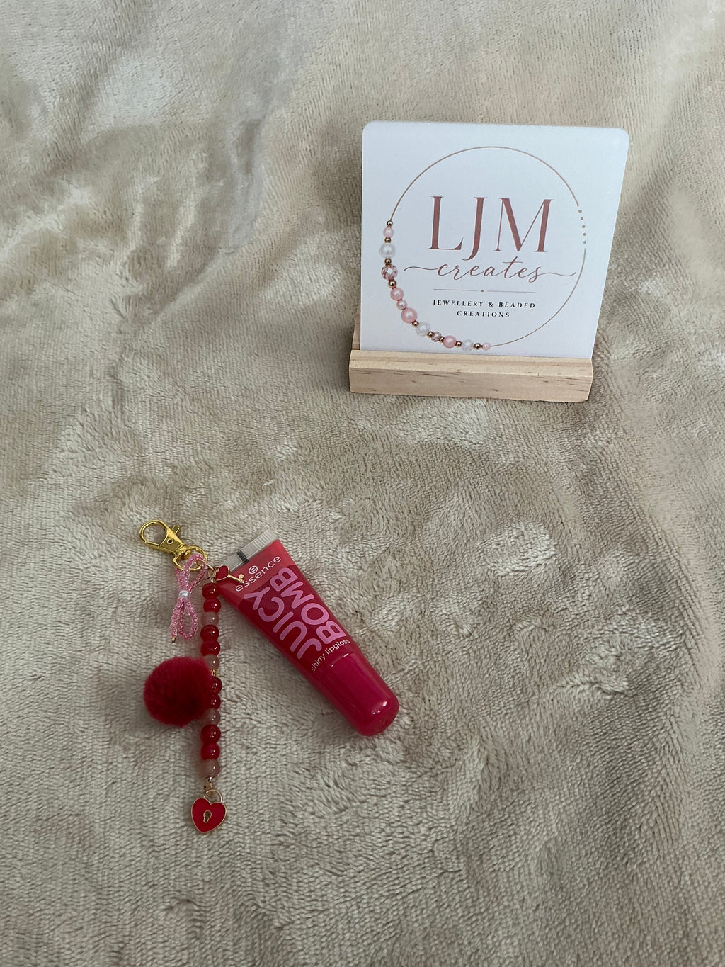 Red Heart Beaded Lip Gloss Keychain Charm