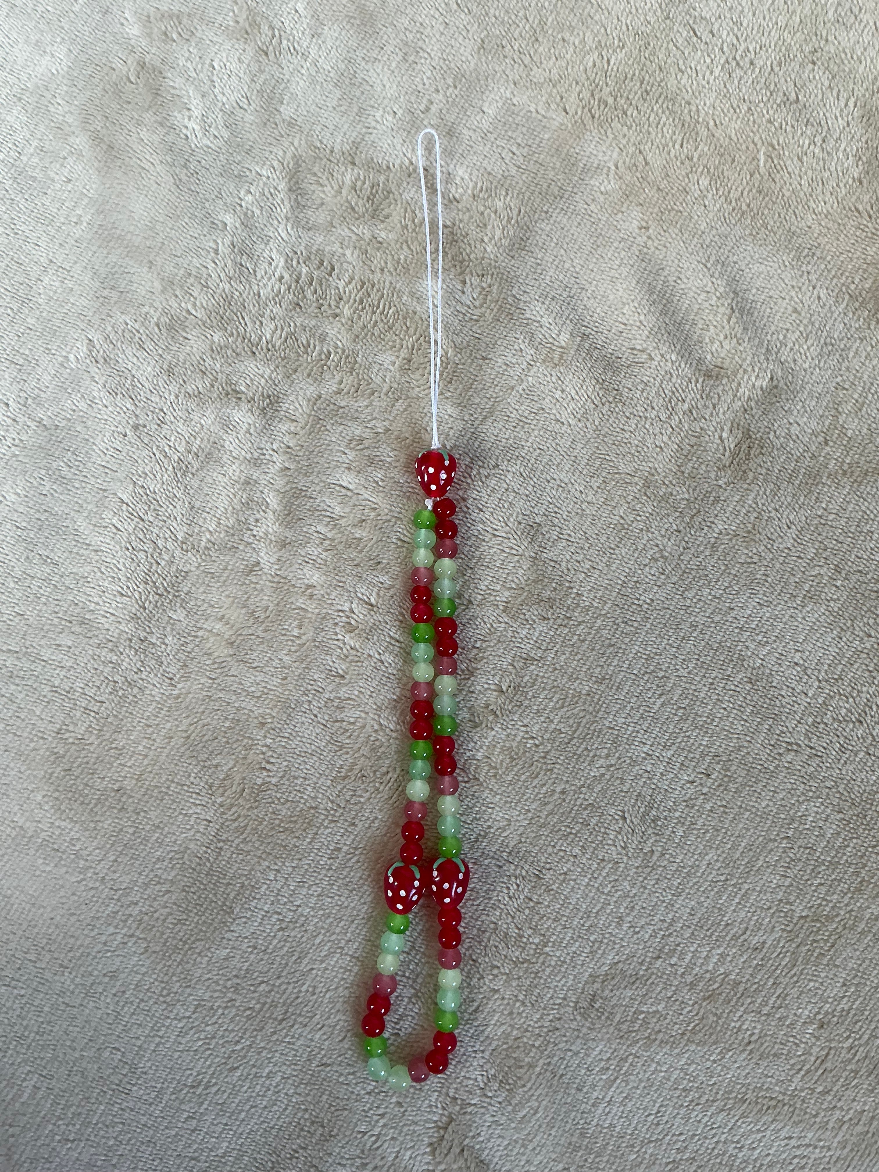 Red Strawberry Beaded Phone Charm
