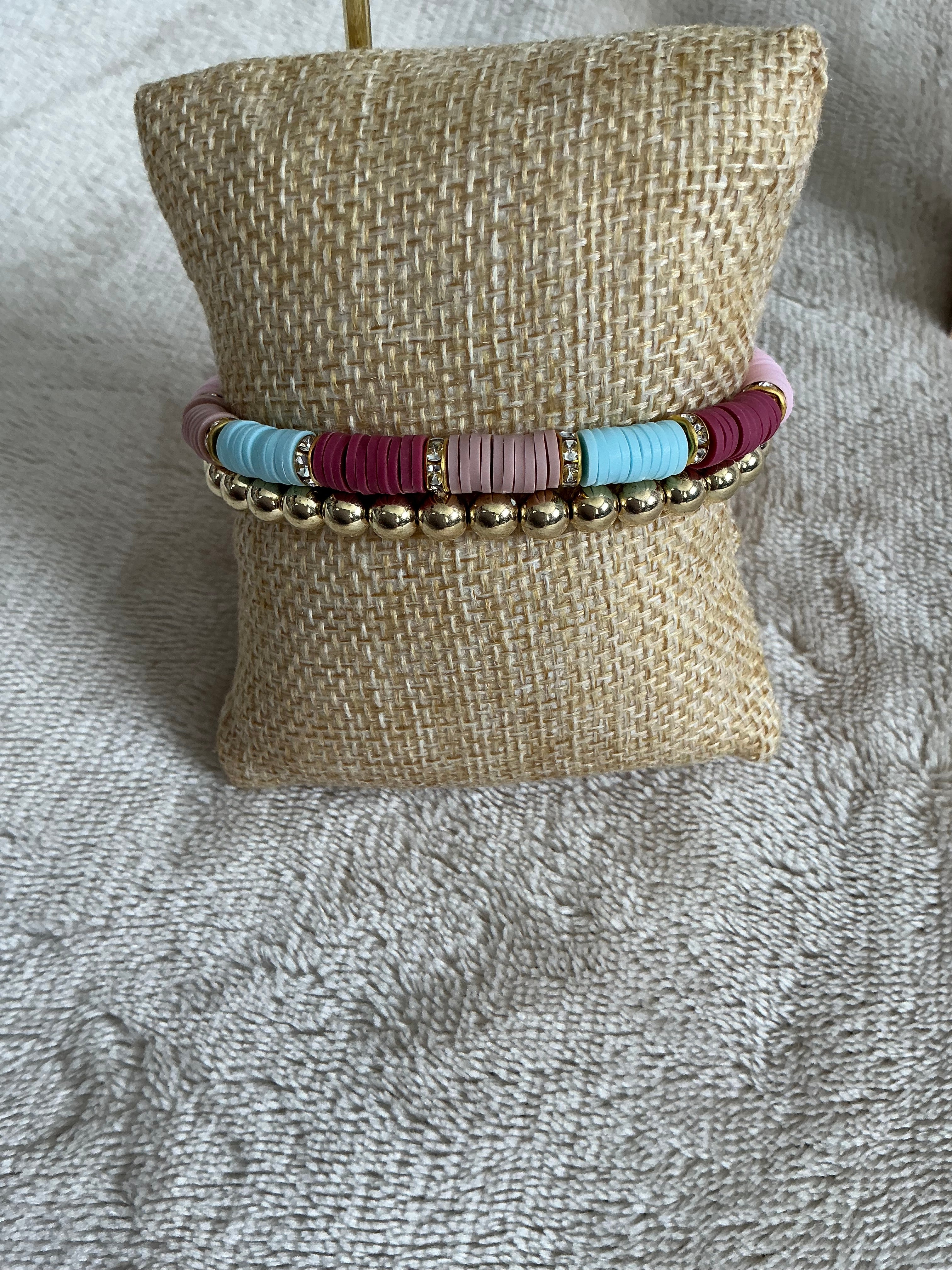 Candy Pop Bracelet Stack | Pink, Berry & Sky Blue Heishi Bead Set