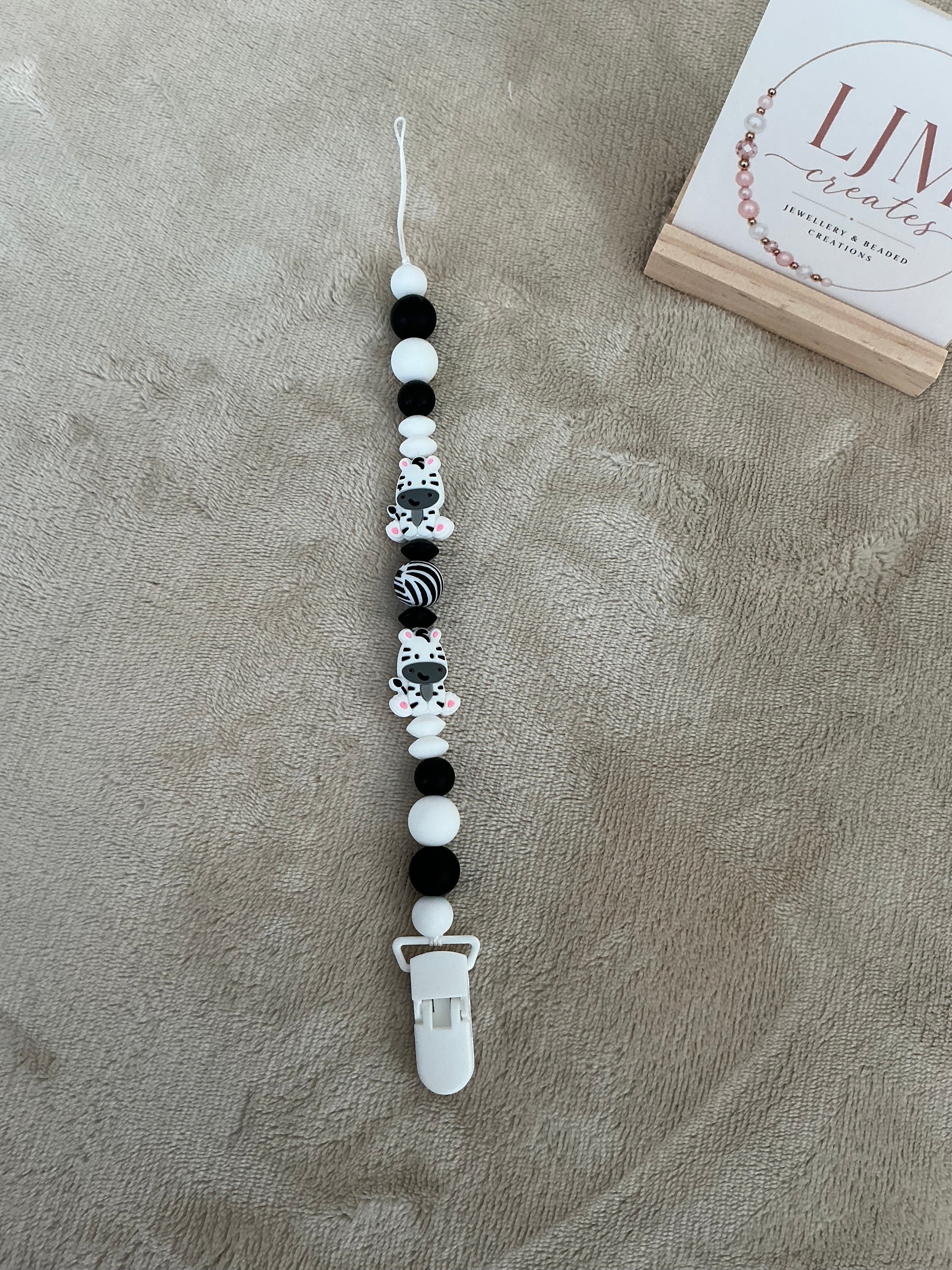 Zebra Dummy Clip | Handmade Safari-Themed Pacifier Clip