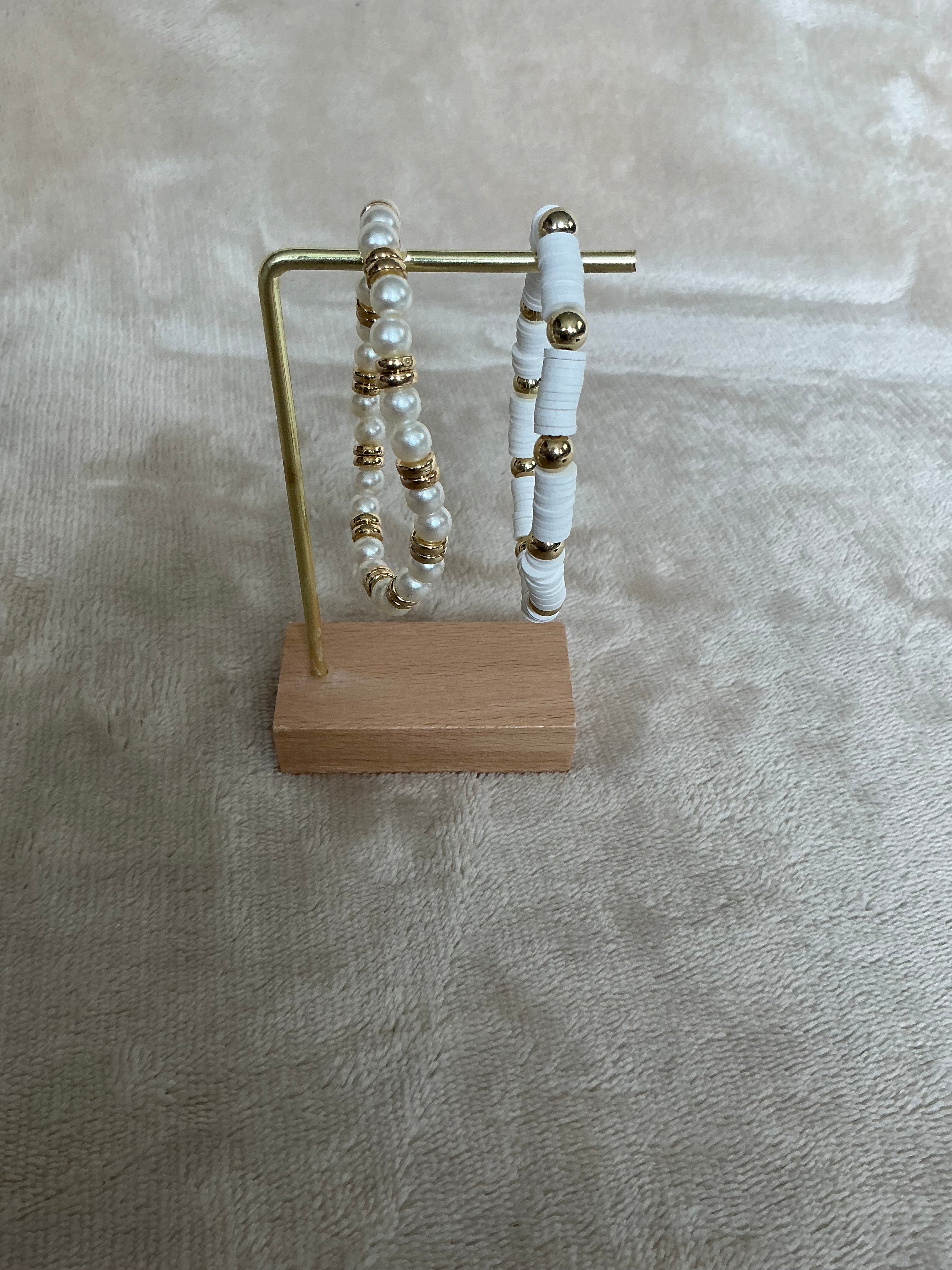 White & Gold Stackable Bracelet Set