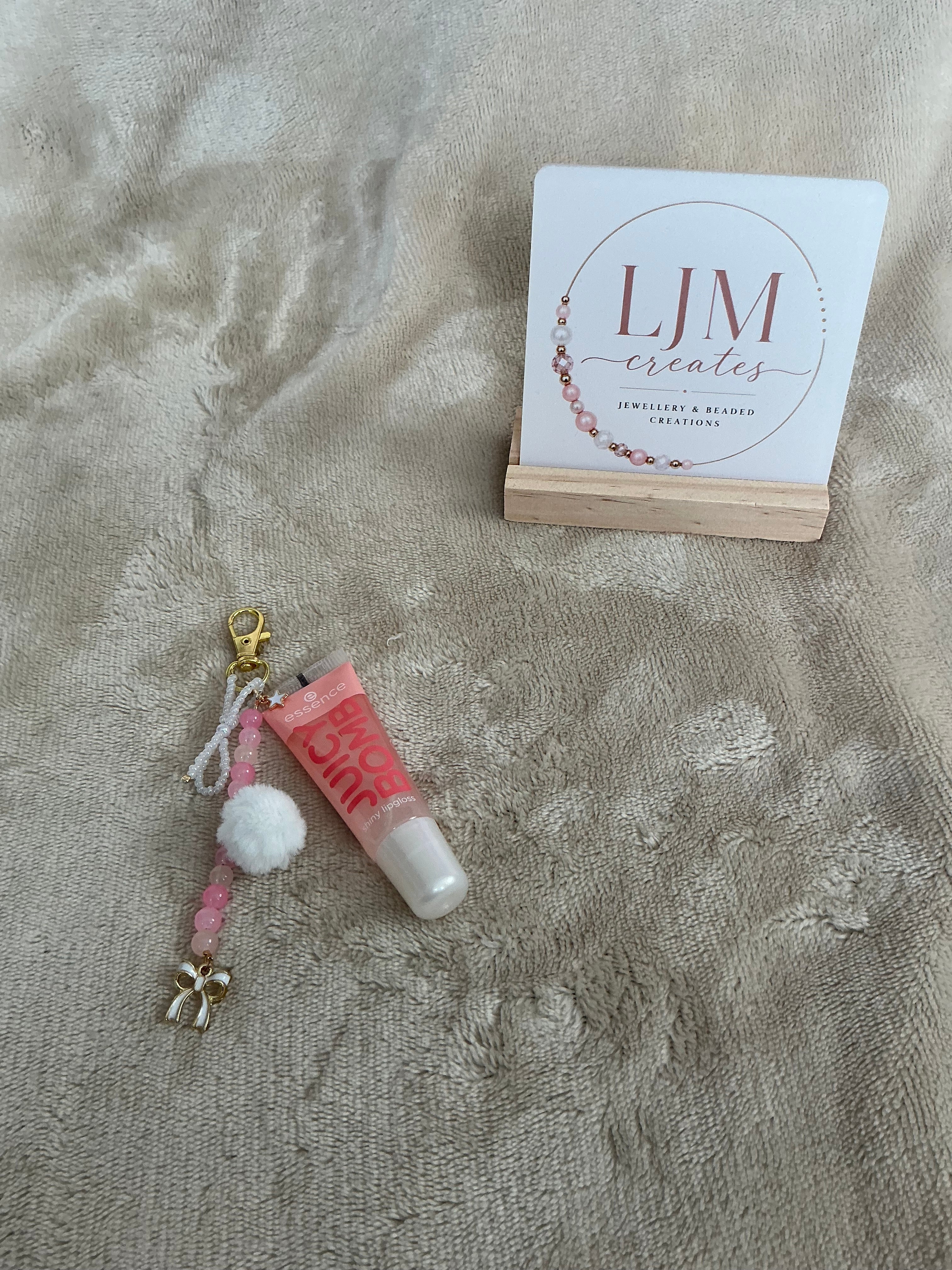Pink Beaded Lip Gloss Keychain Charm