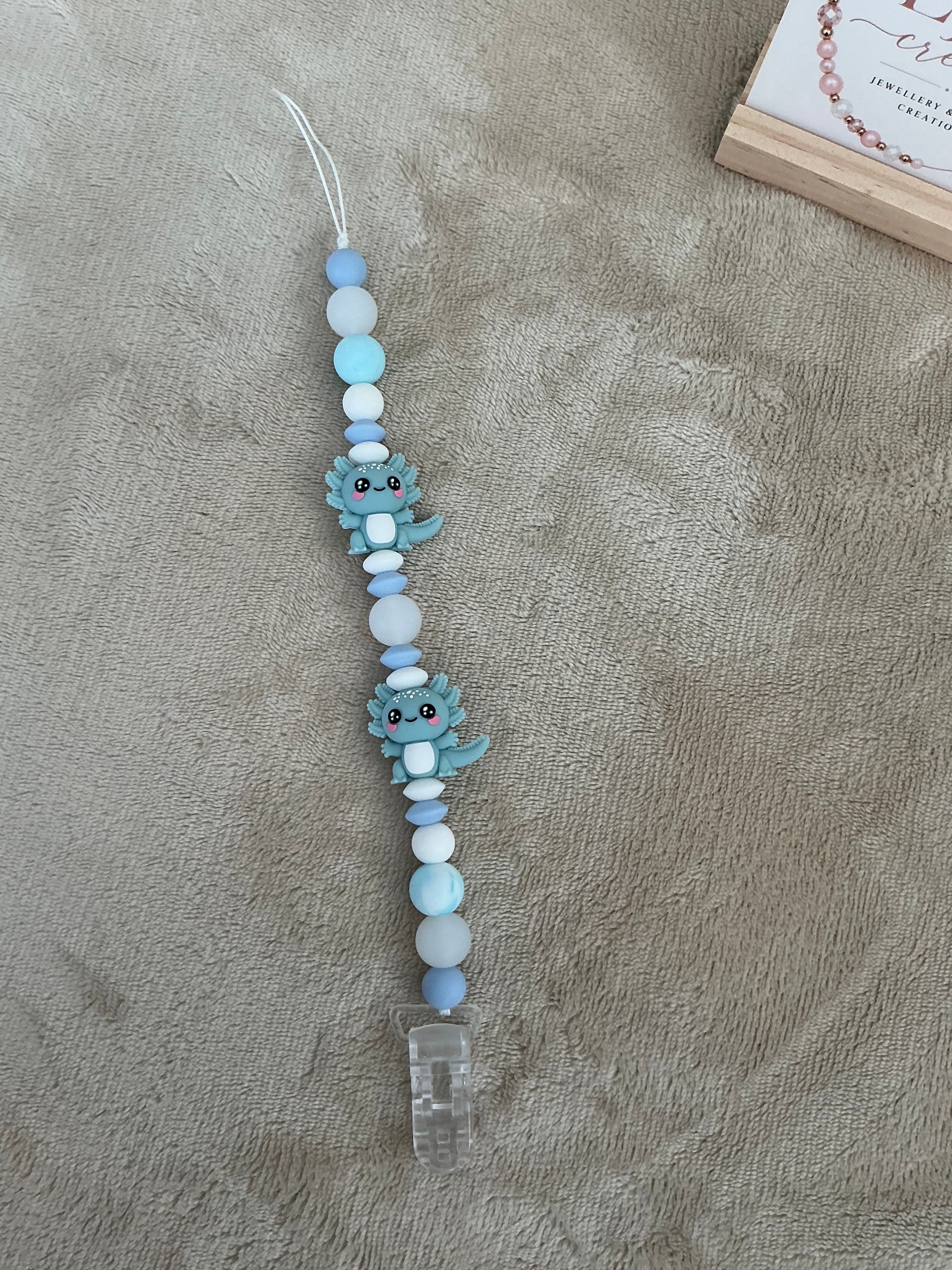 Blue Axolotl Dummy Clip | Handmade Axolotl Pacifier Holder