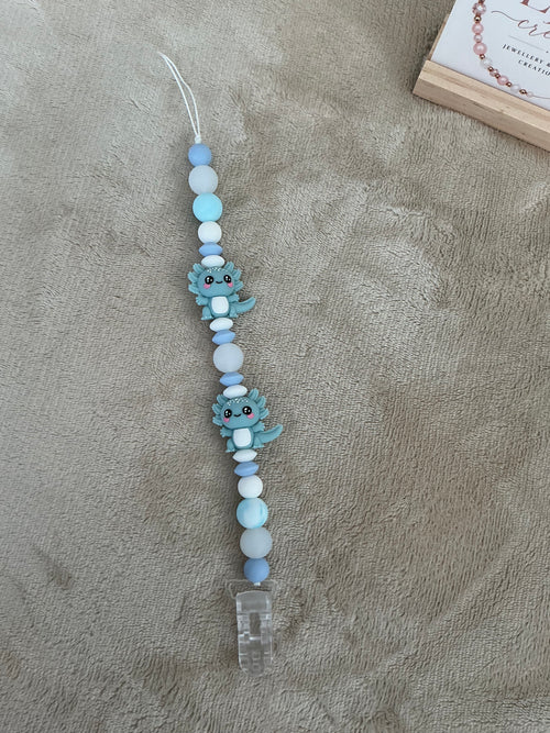 Blue Axolotl Dummy Clip | Handmade Axolotl Pacifier Holder