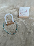 Turquoise‑Blue Faceted Bead Jewellery Set – Necklace & Earrings