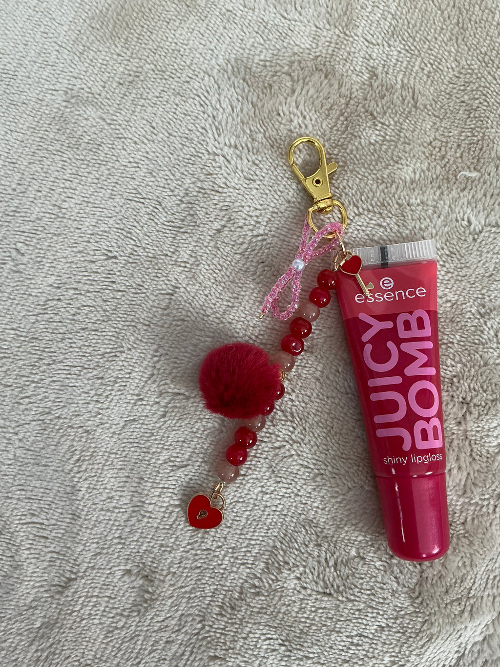 Red Heart Beaded Lip Gloss Keychain Charm