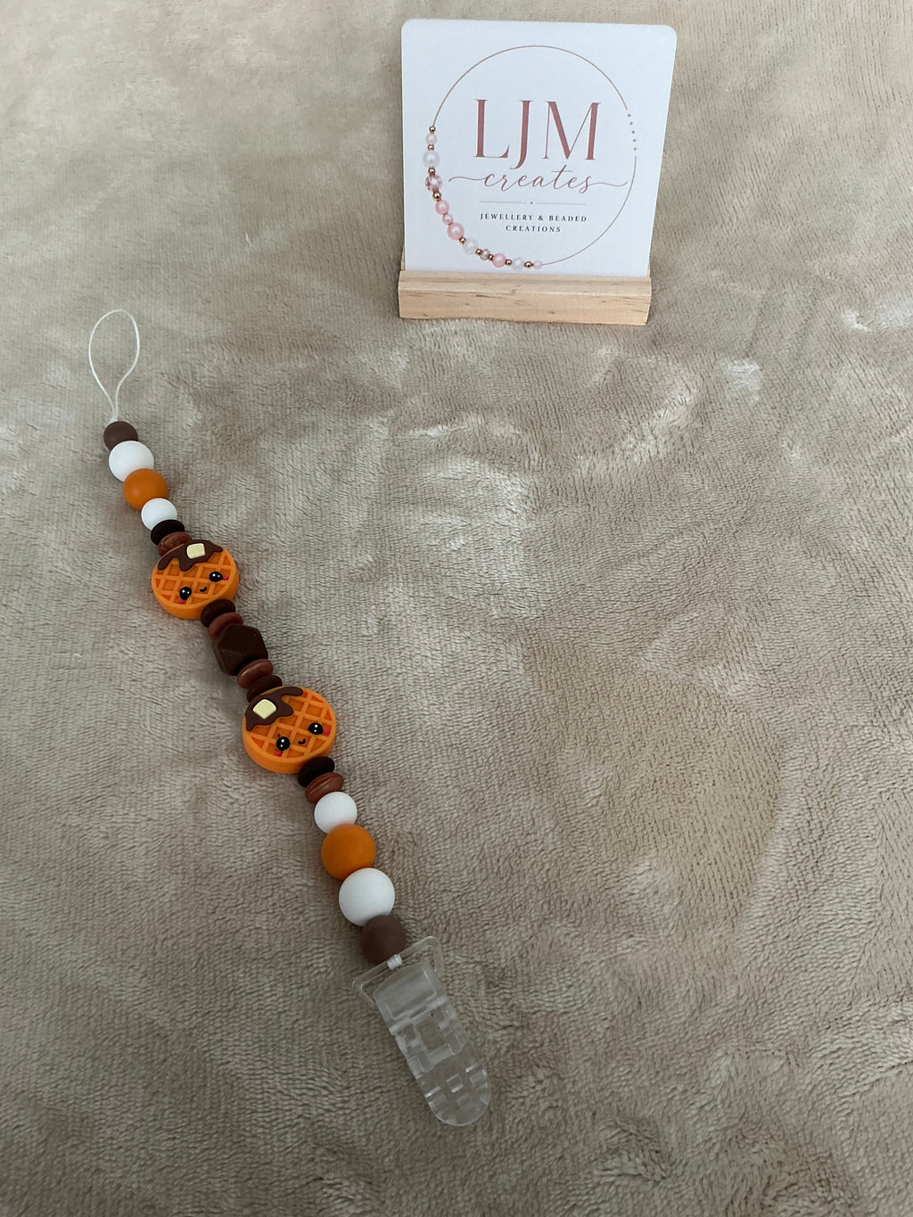 Waffle Dummy Clip | Handmade Breakfast-Themed Pacifier Holder